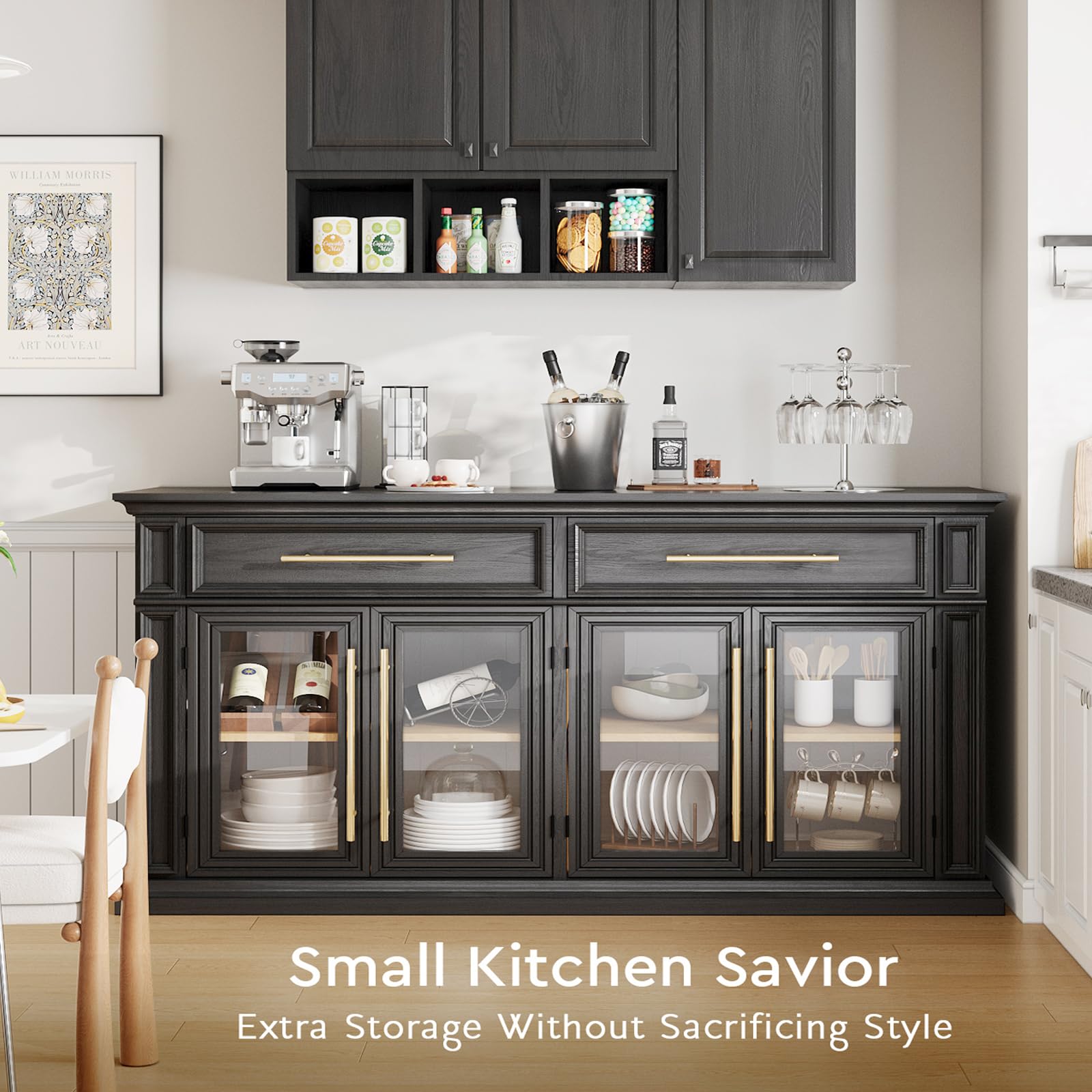 63" Sideboard Buffet Cabinet with Glass Doors