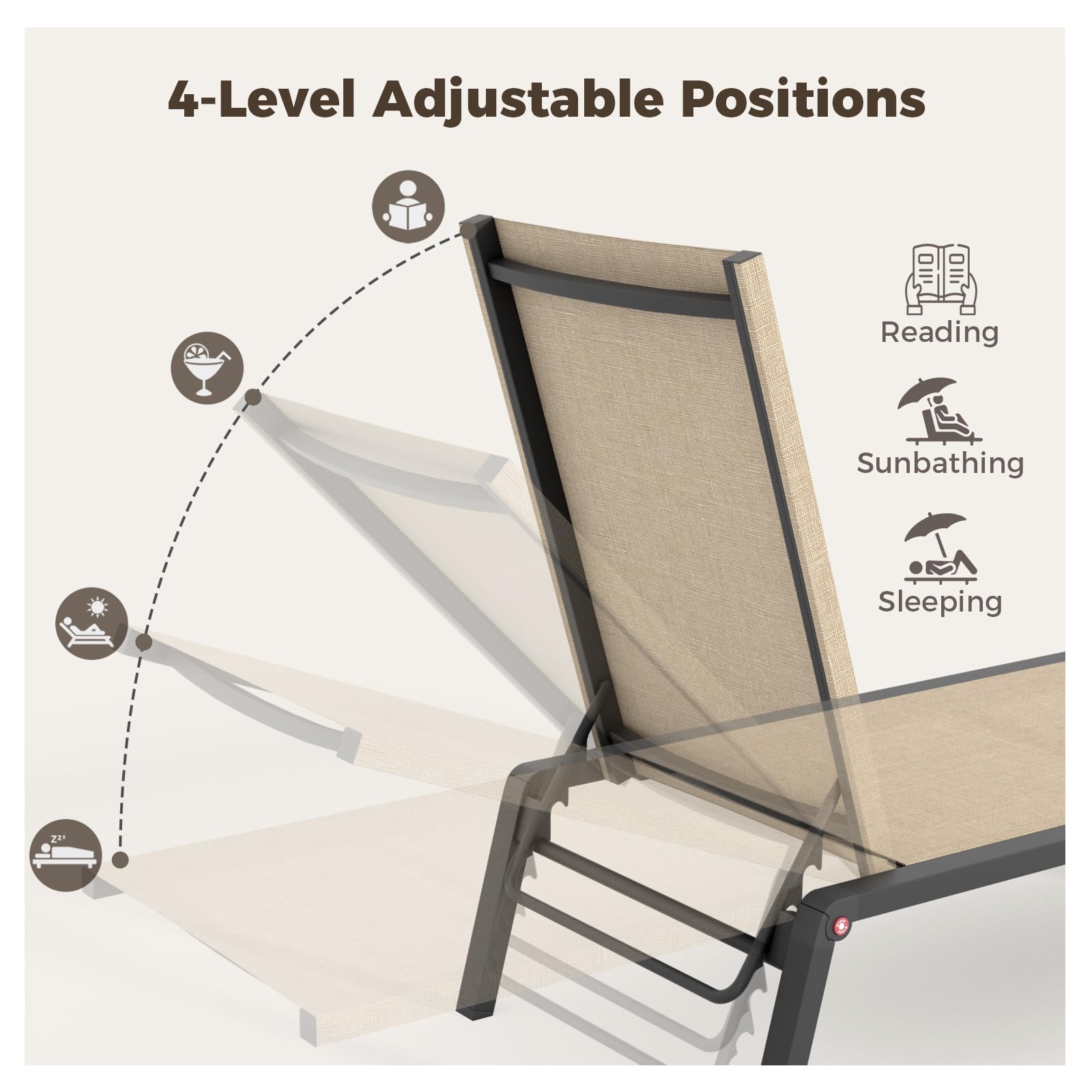 Adjustable Foldable Chaise Lounge Chair Set of 2