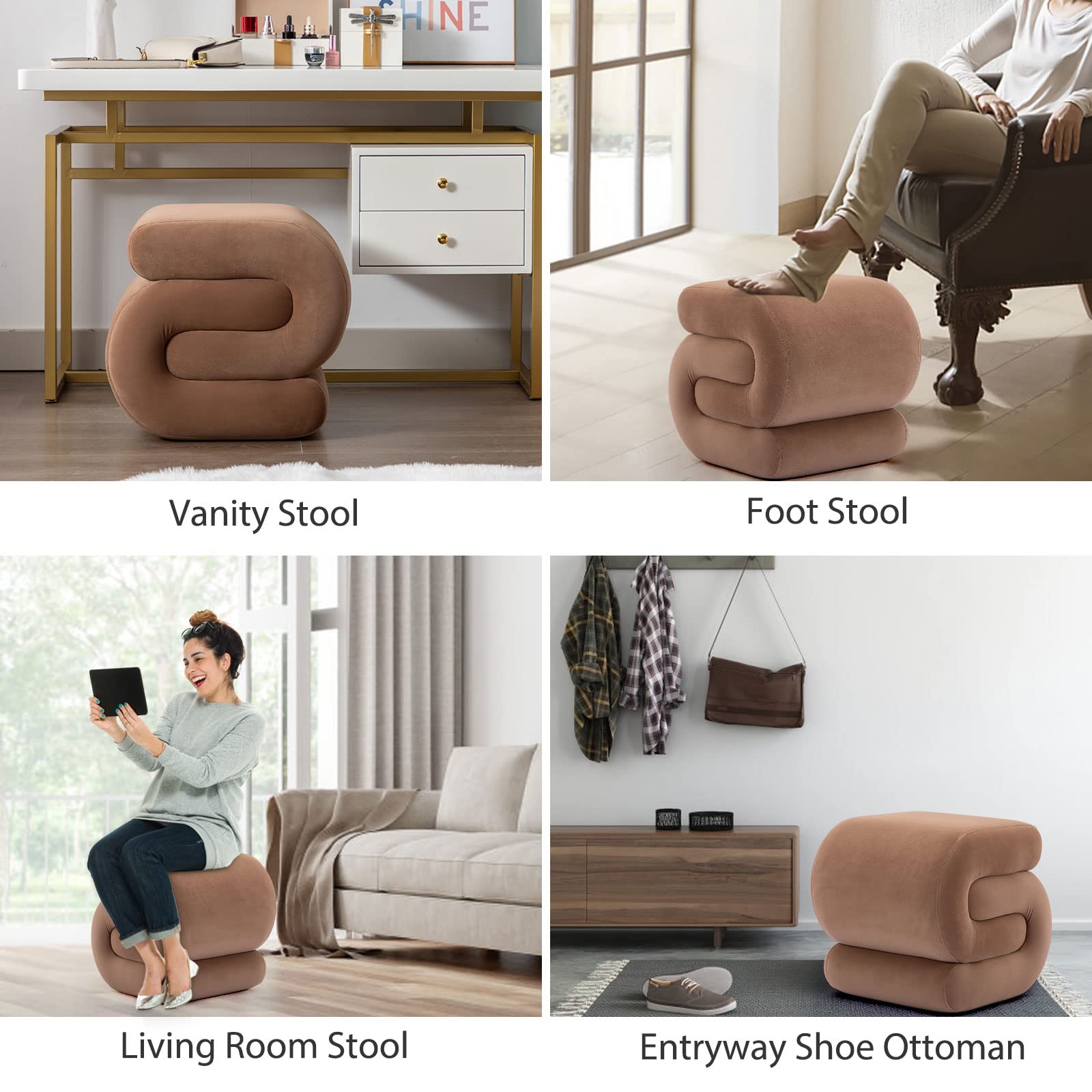 Velvet Vanity Stool S-Shaped Ottoman Footrest