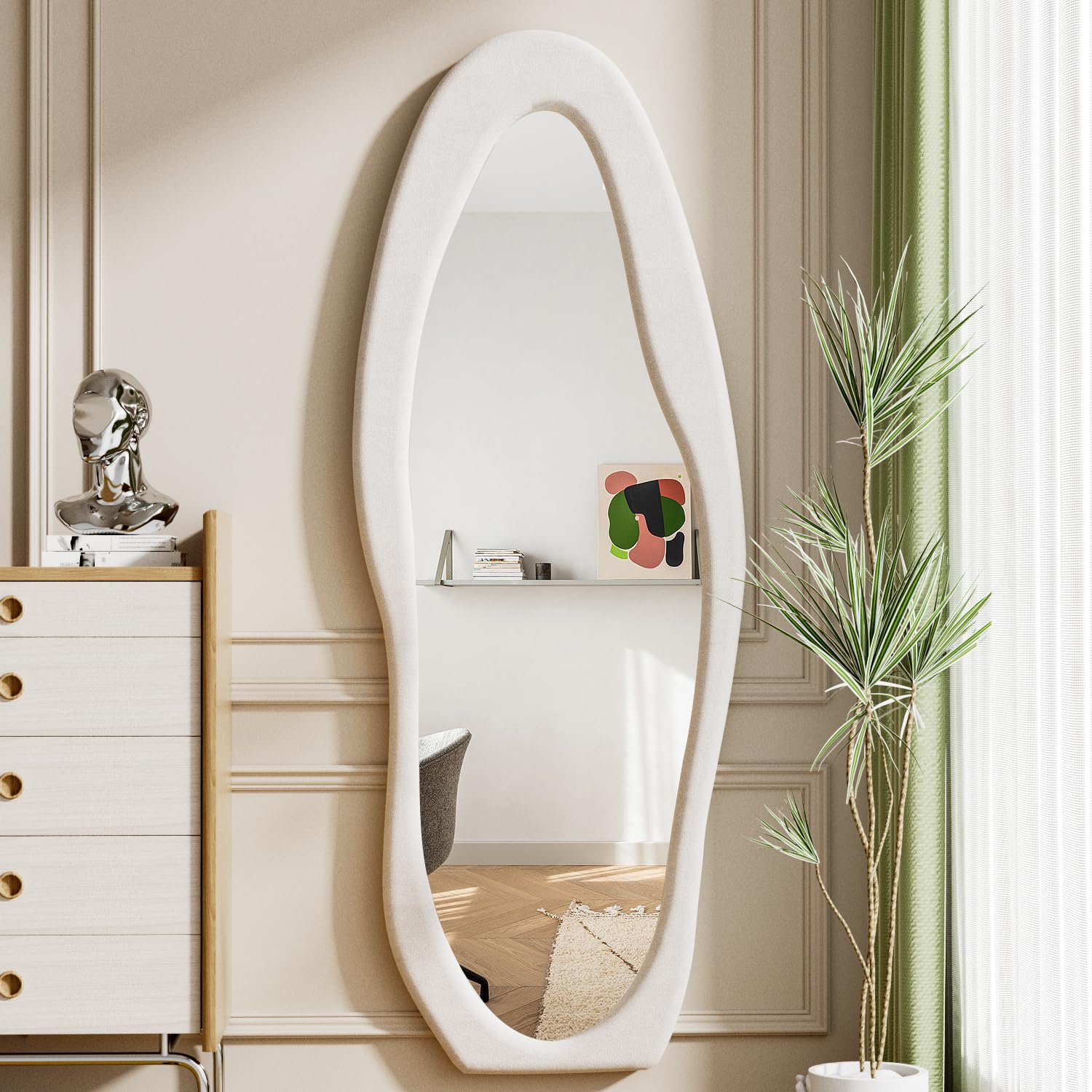 Wavy Full Length Mirror with Flannel Frame