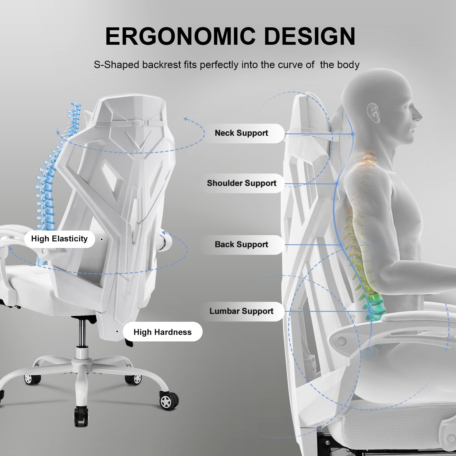 Gaming Chair with Mesh Back and Footrest