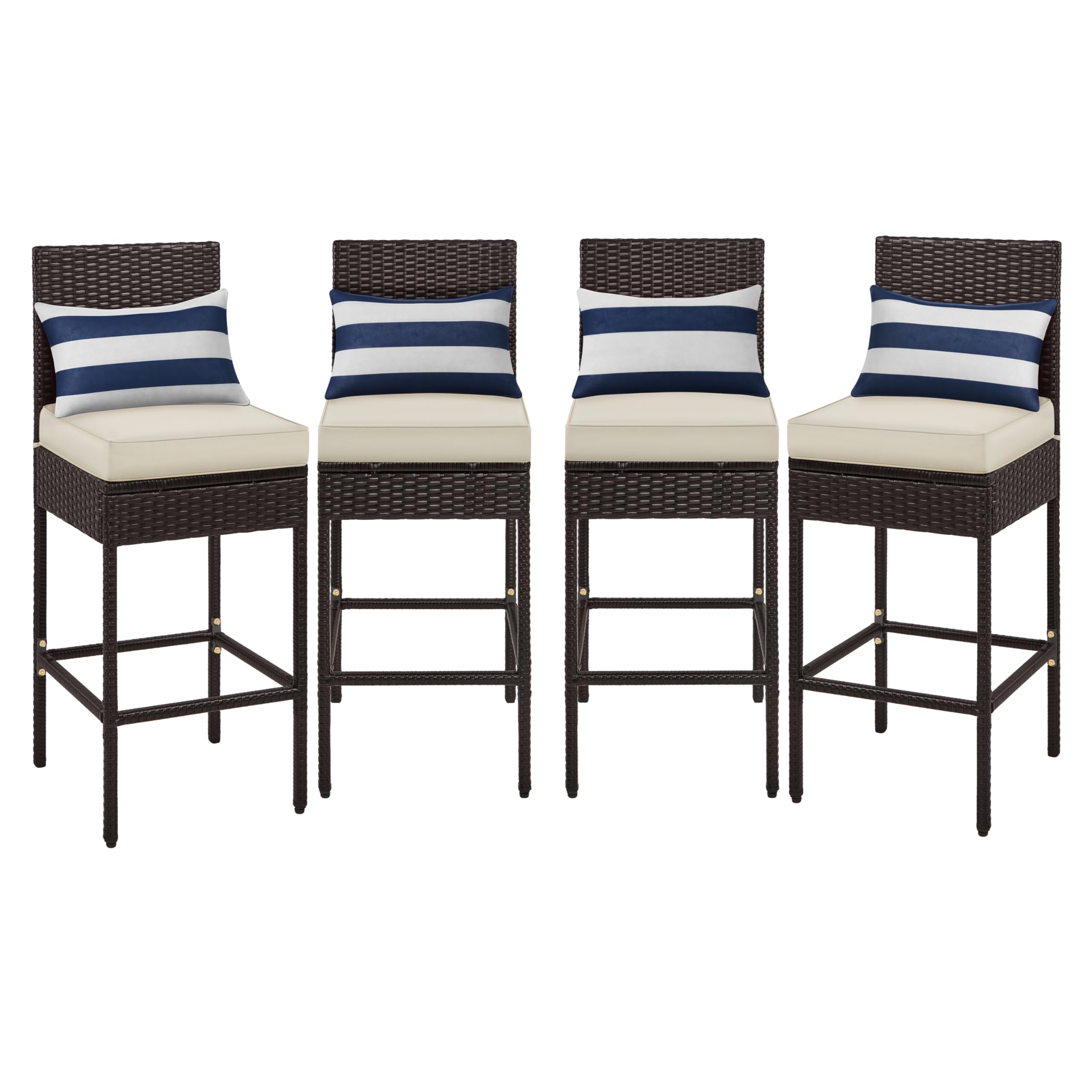 Outdoor PE Rattan Bar Stools Set of 4