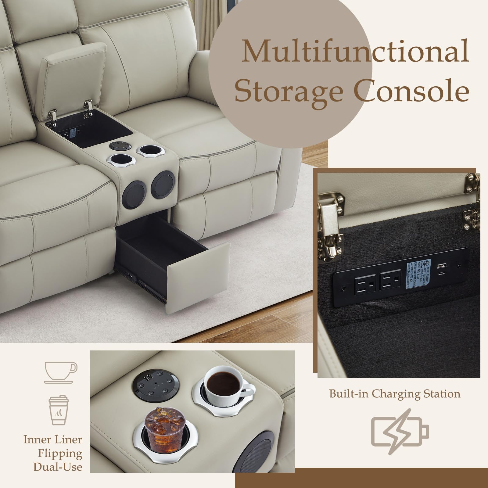 Power Reclining Loveseat with LED Light and Bluetooth Speakers