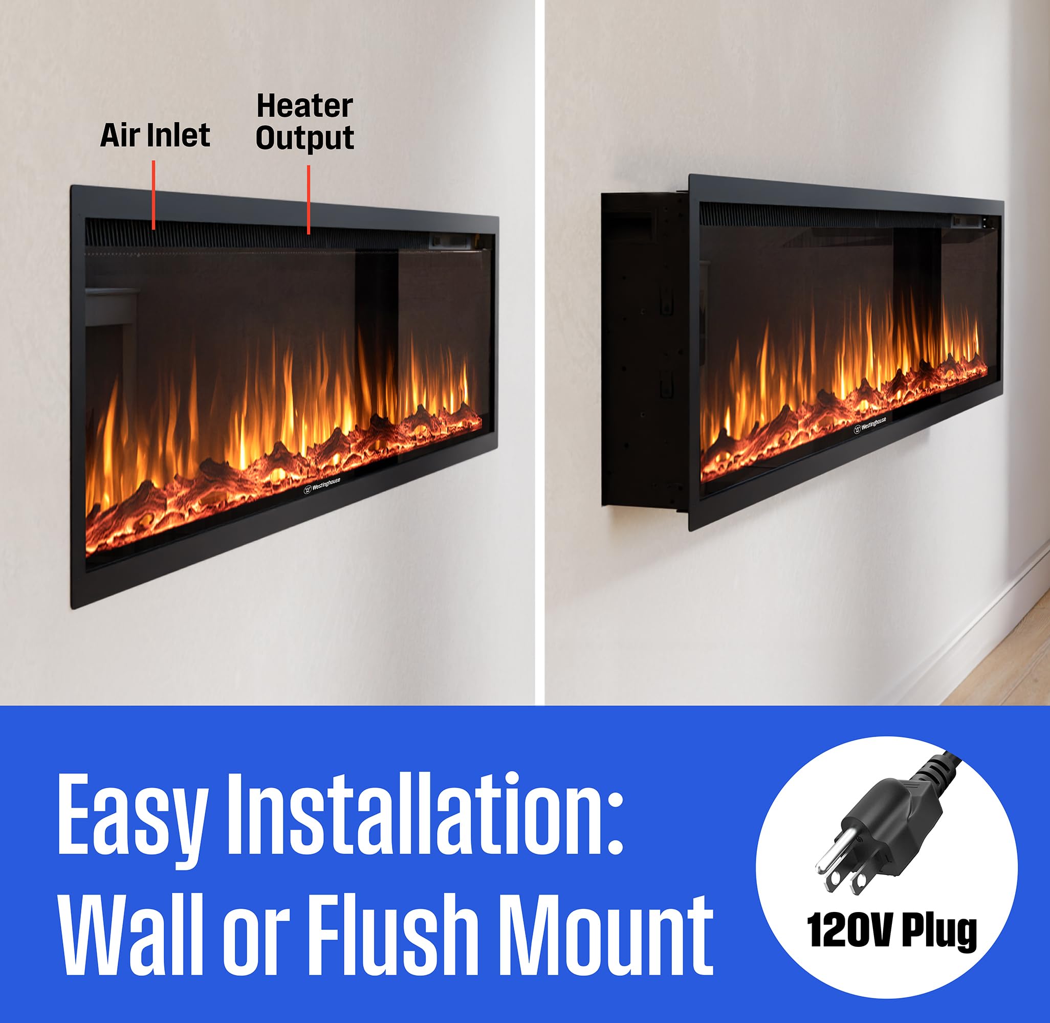 60 Inch Electric Fireplace Heater with Smart Home Control