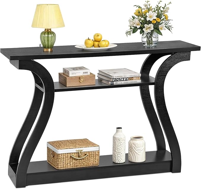 3-Tier Wood Console Table with Curved Legs - 47 Inch Cappuccino