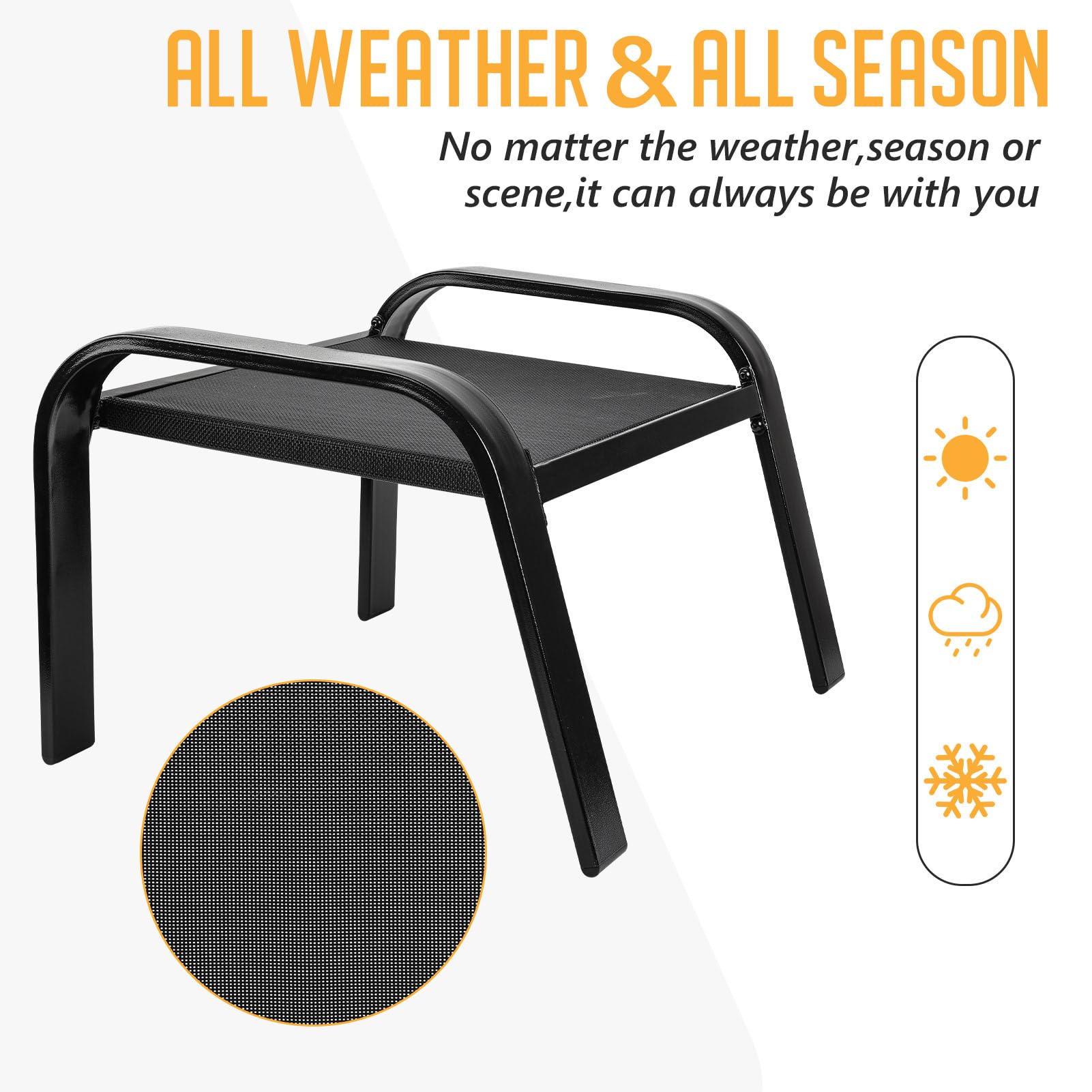 Outdoor Patio Ottoman Set 2 Piece Black