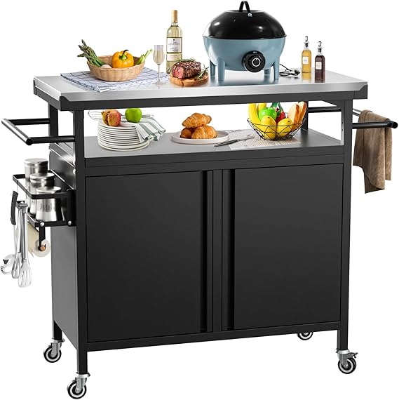 Outdoor Grill Cart with Storage Cabinet