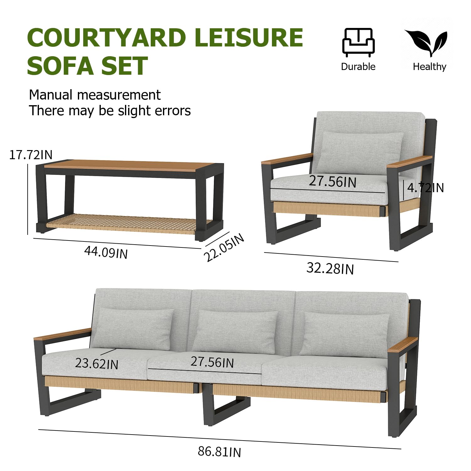 Aluminum Patio Sofa Set with PE Rope Weaving