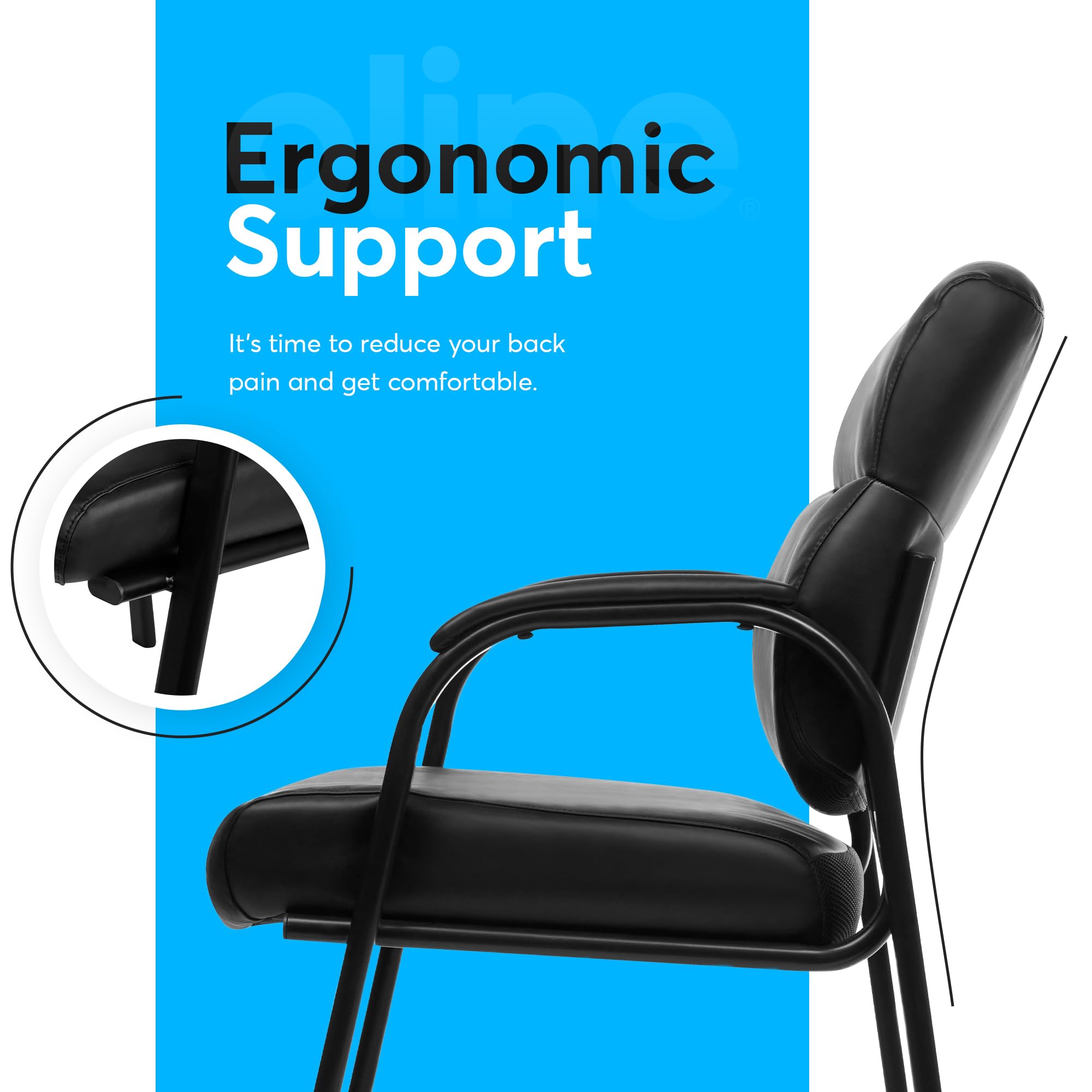 Leather Guest Chair with Padded Arms Black 1/2/4 Pack