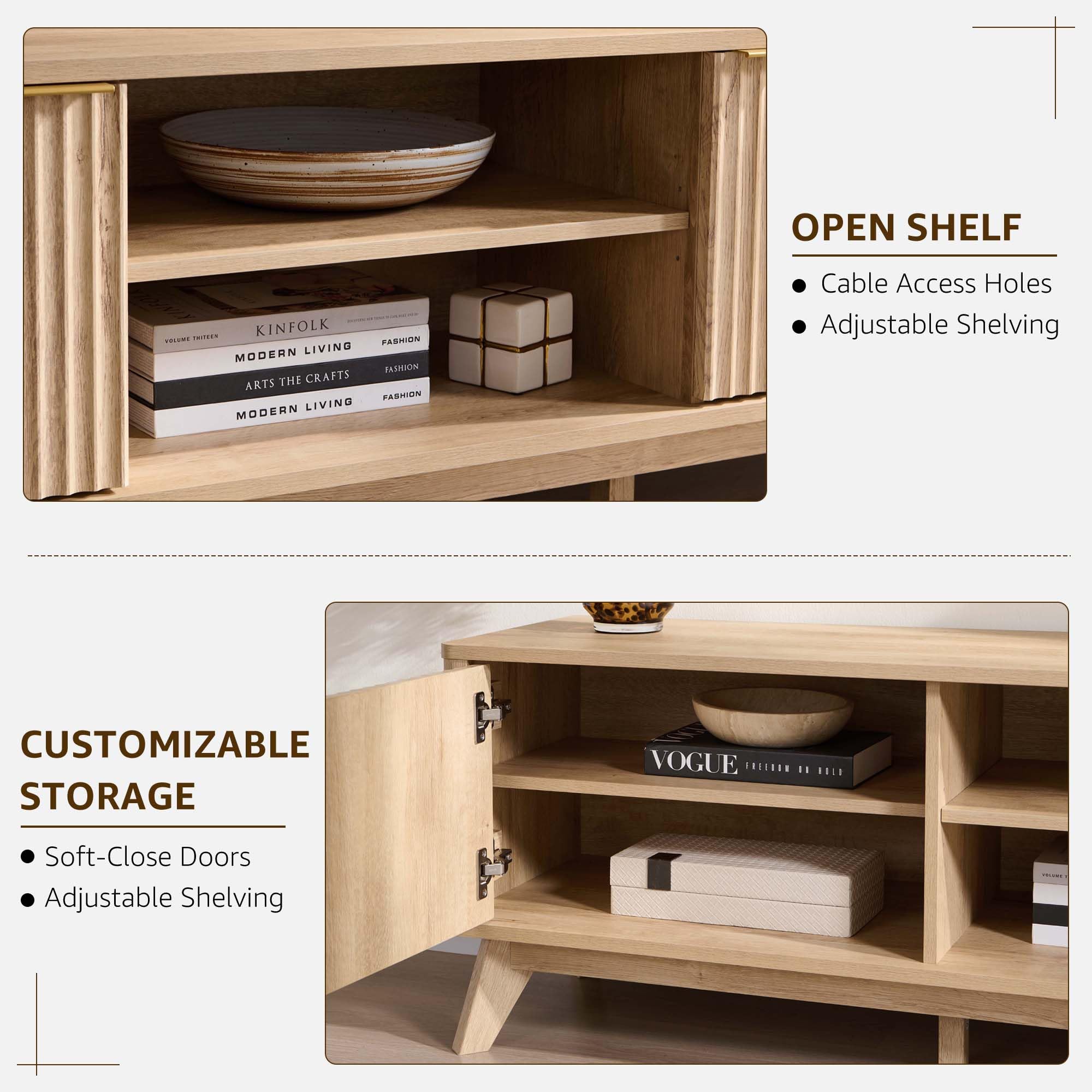 70" Mid Century Modern Fluted TV Stand