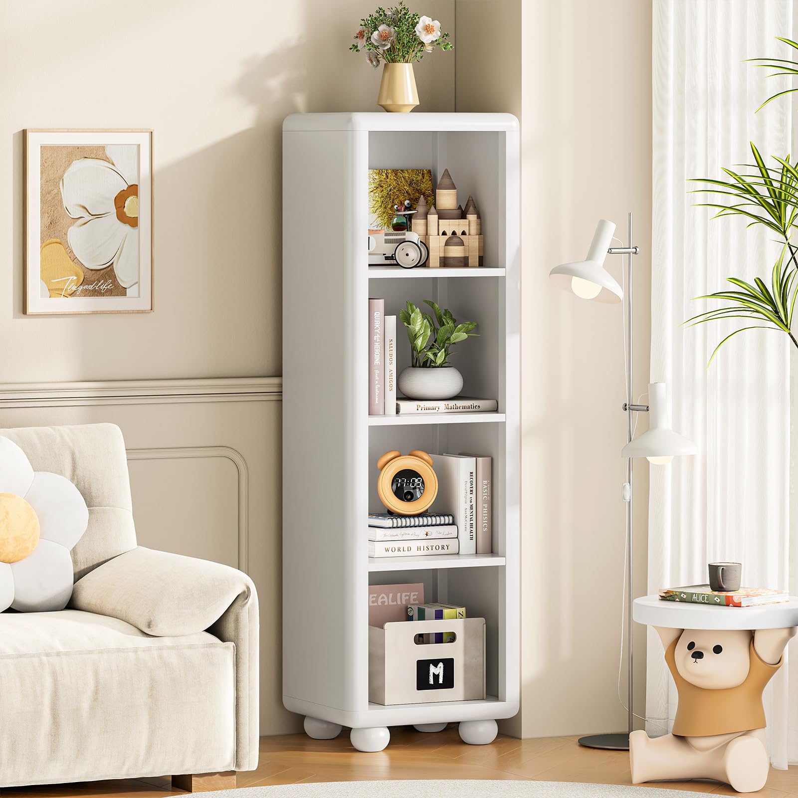 4-Tier Tall Bookshelf with Sphere Foot