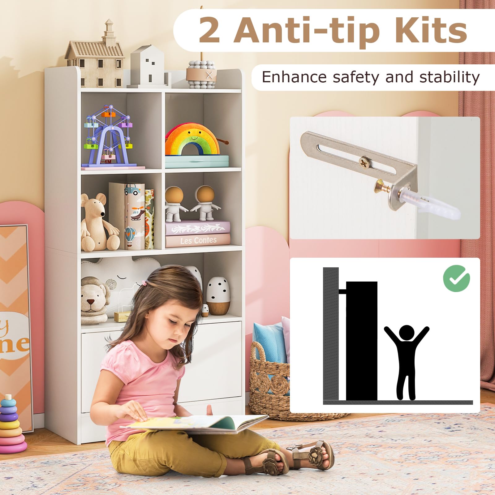 Kids Toy Storage Cabinet with Shelves and Doors