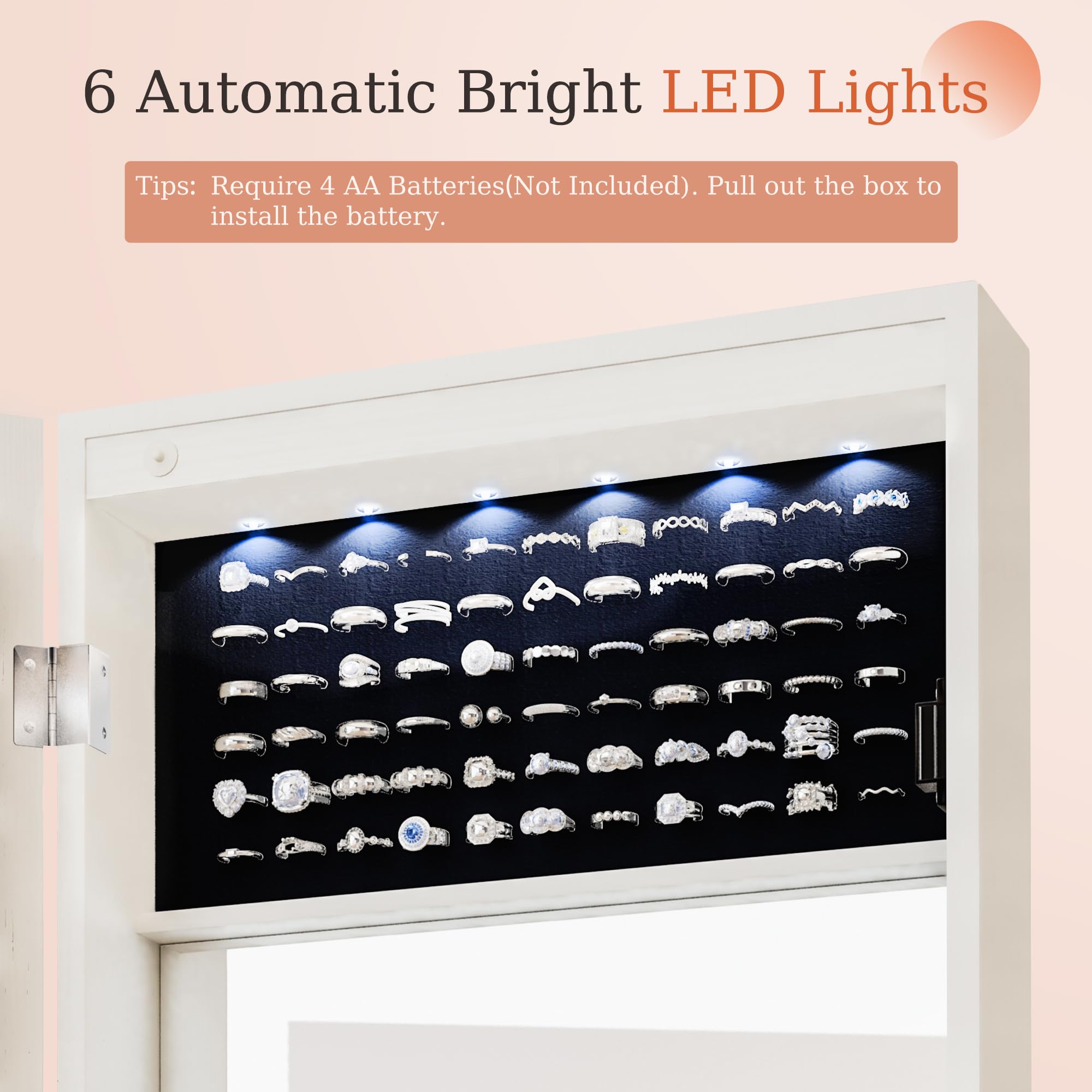Wall Mounted Mirror Jewelry Cabinet with LED Lights
