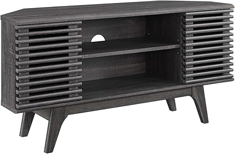 Mid-Century Corner TV Stand Walnut 46 Inch