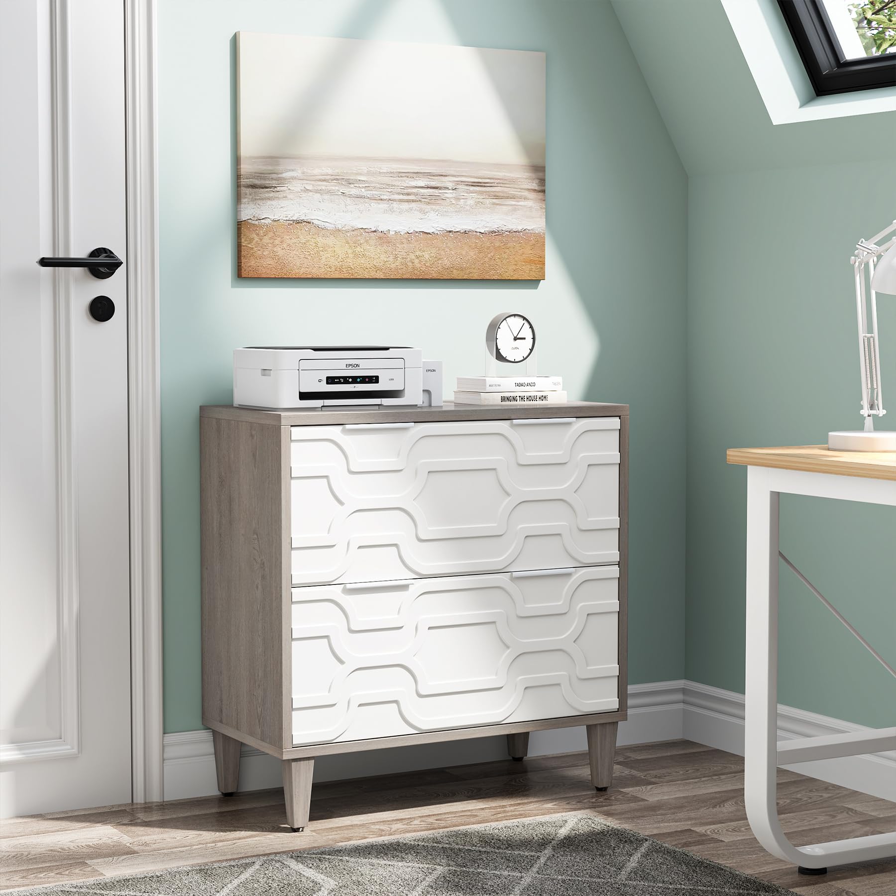 2-Drawer Lateral File Cabinet with Printer Stand