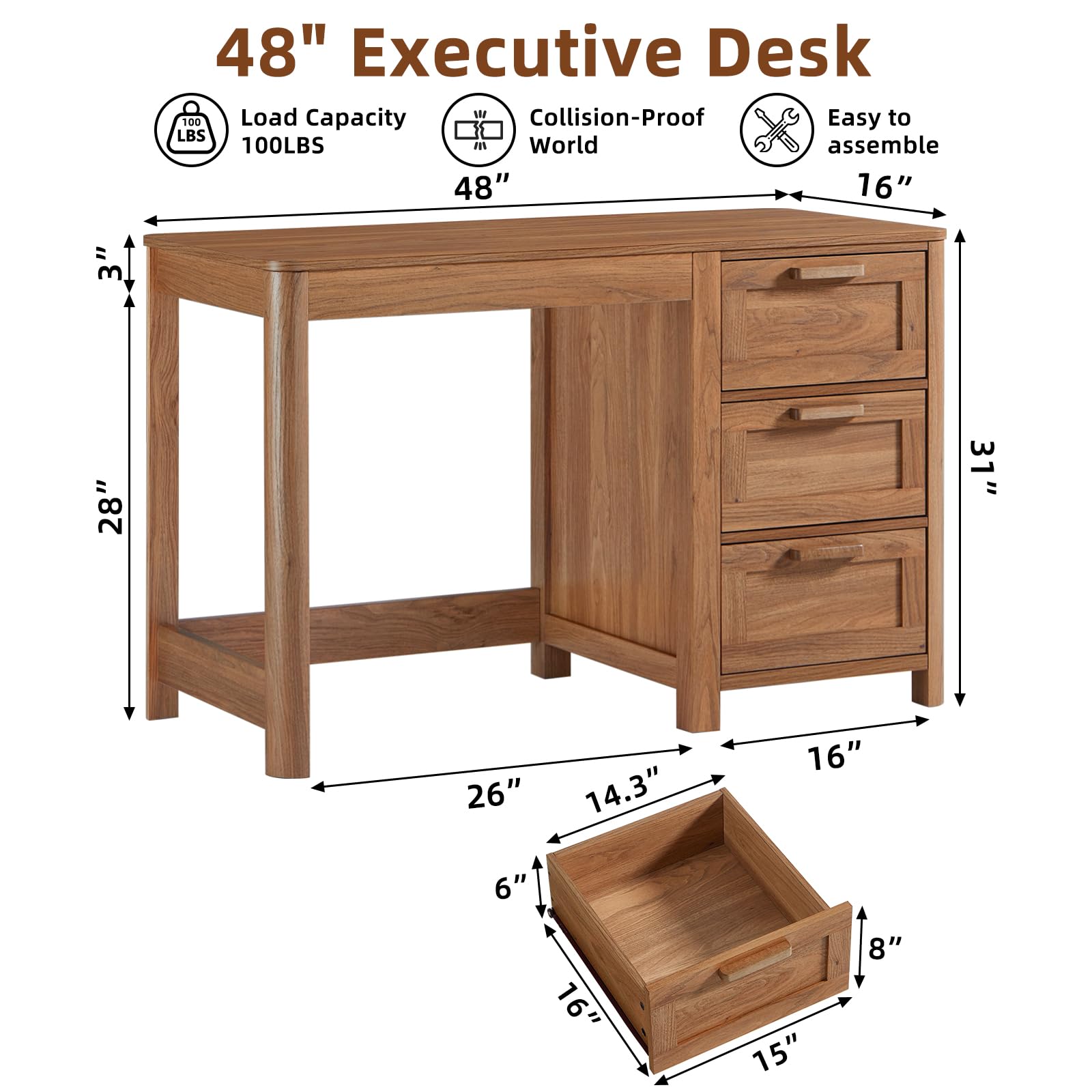 48" Farmhouse Executive Desk with Storage