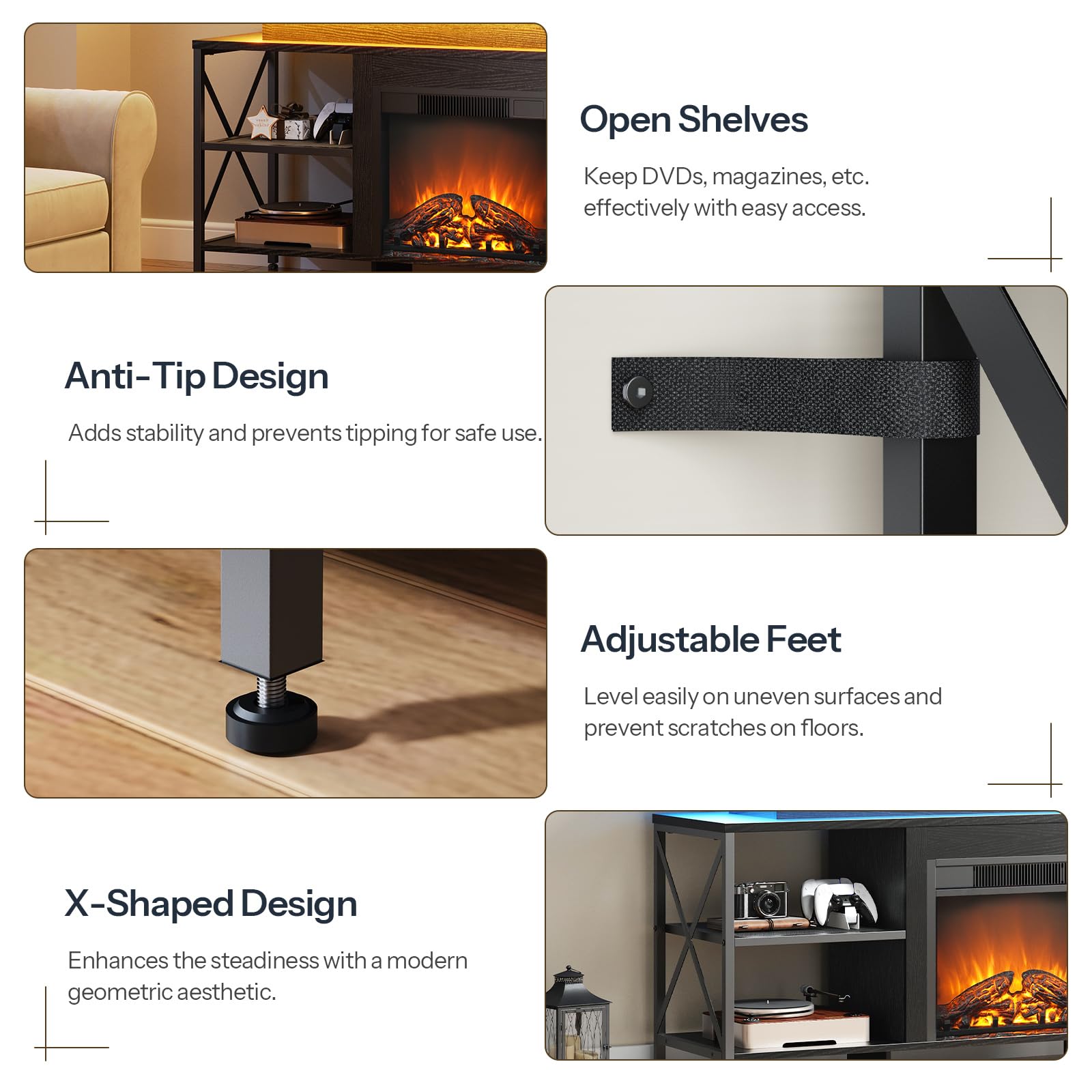 Fireplace TV Stand with LED Lights for 65 Inch TVs