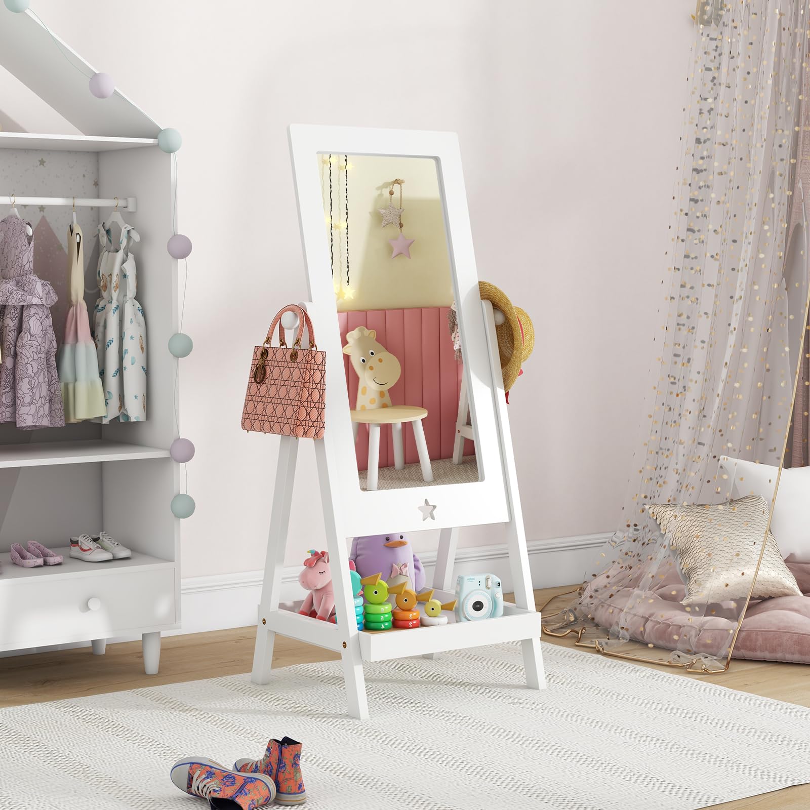 Kids Standing Mirror with Storage