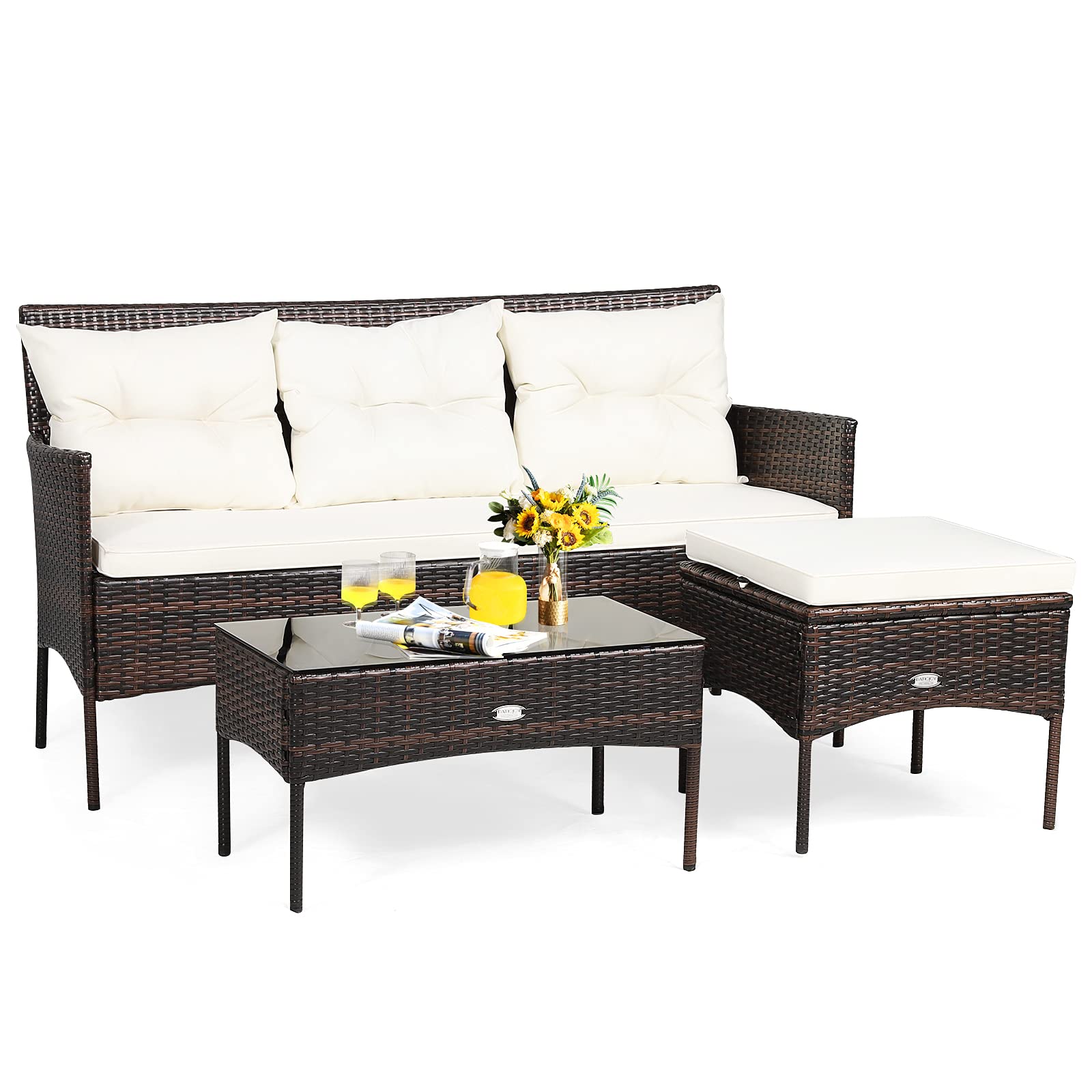 3-Piece Outdoor Rattan Conversation Set