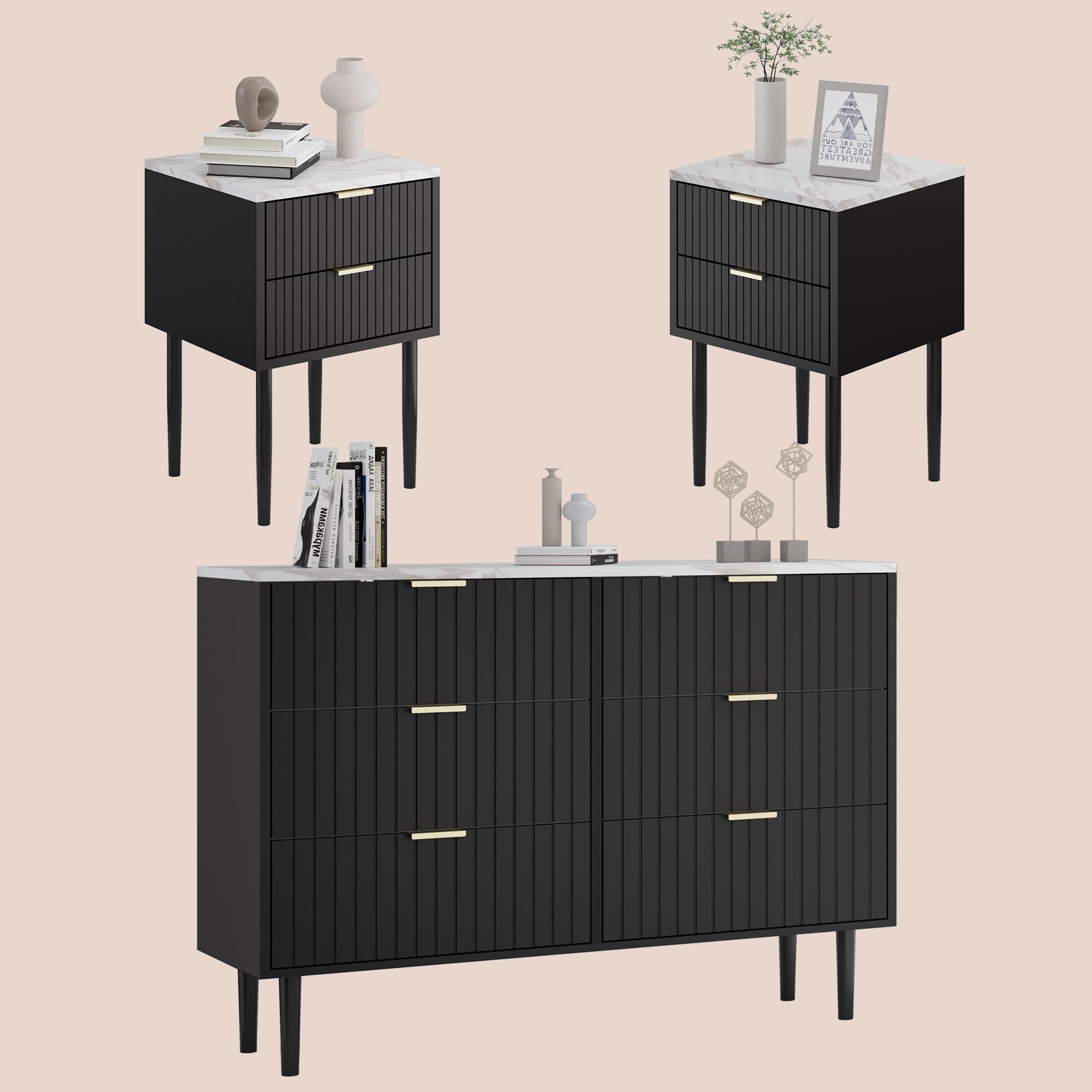 Dresser and Nightstand Set - 3 Piece Bedroom Furniture