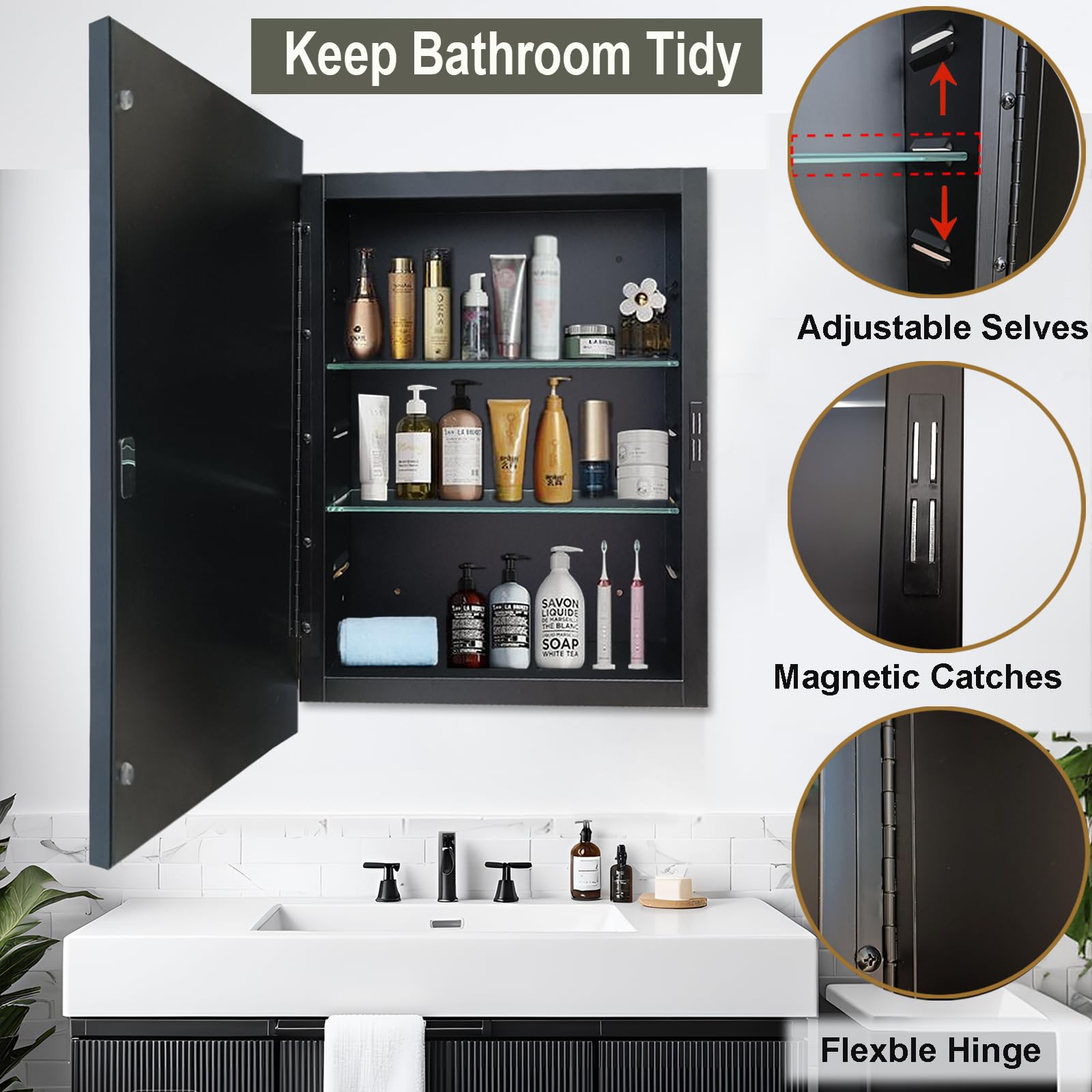 Recessed Medicine Cabinet with Mirror 16x24 Inch