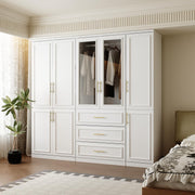 Modern White Wardrobe Closet with Doors and Gold Handles
