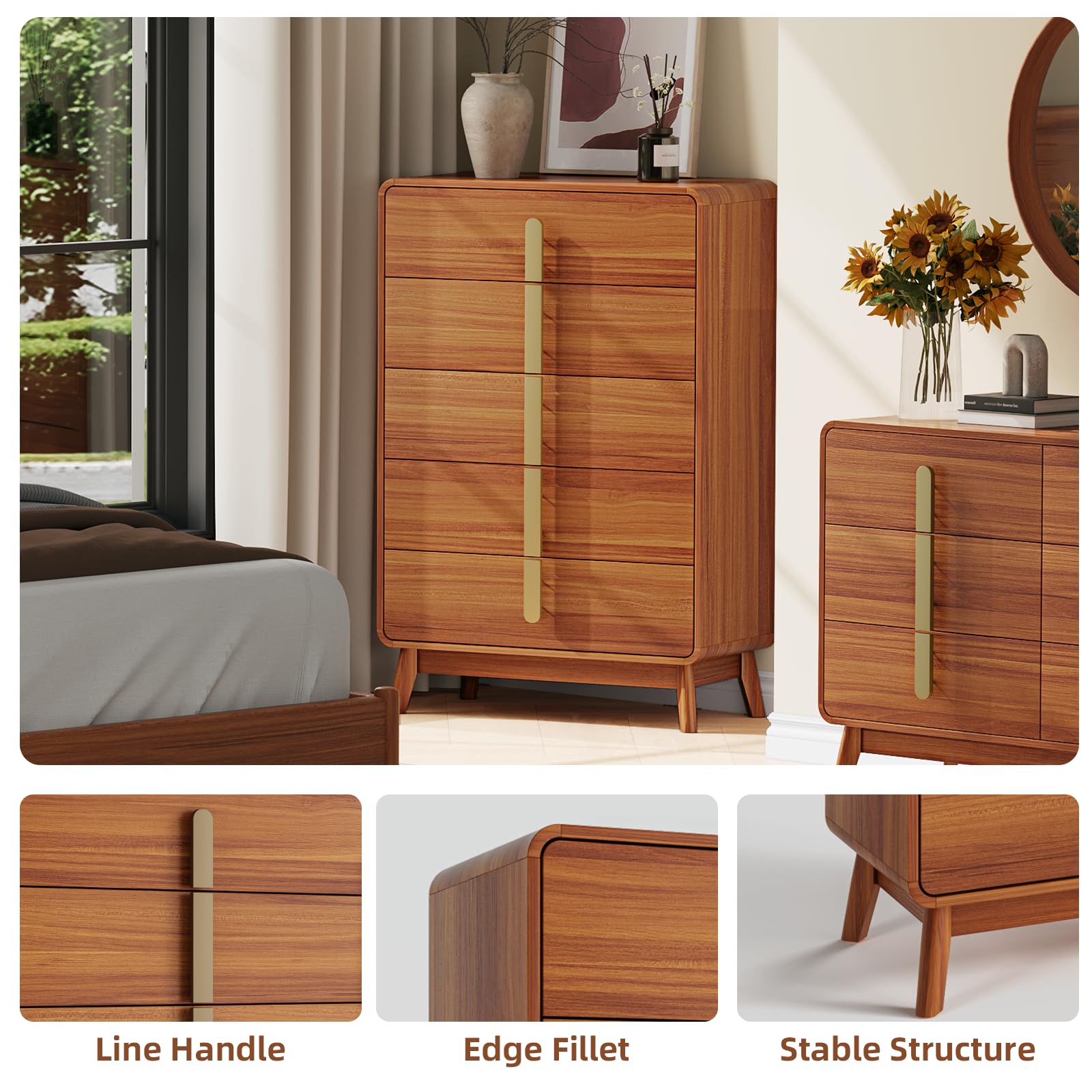 5 Drawer Mid-Century Modern Dresser