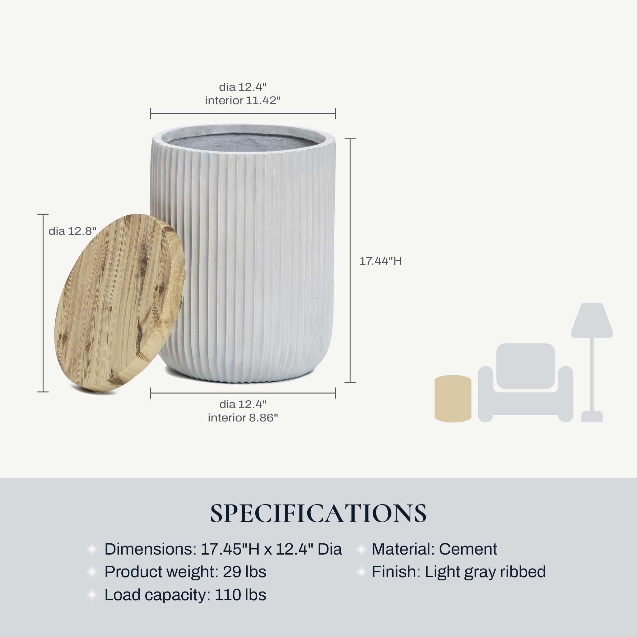 18" Outdoor Side Table with Storage and Wood Finish Lid