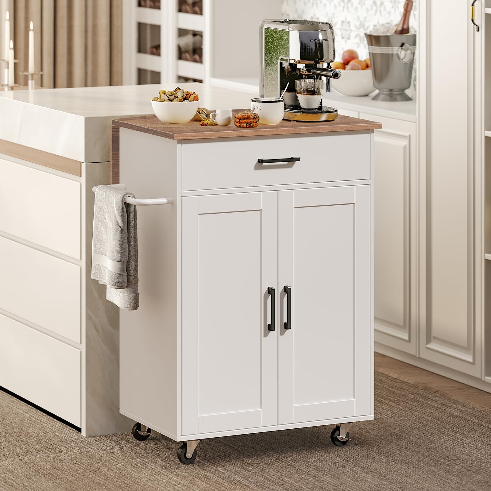 Kitchen Island Cart on Wheels with Drop Leaf and Storage