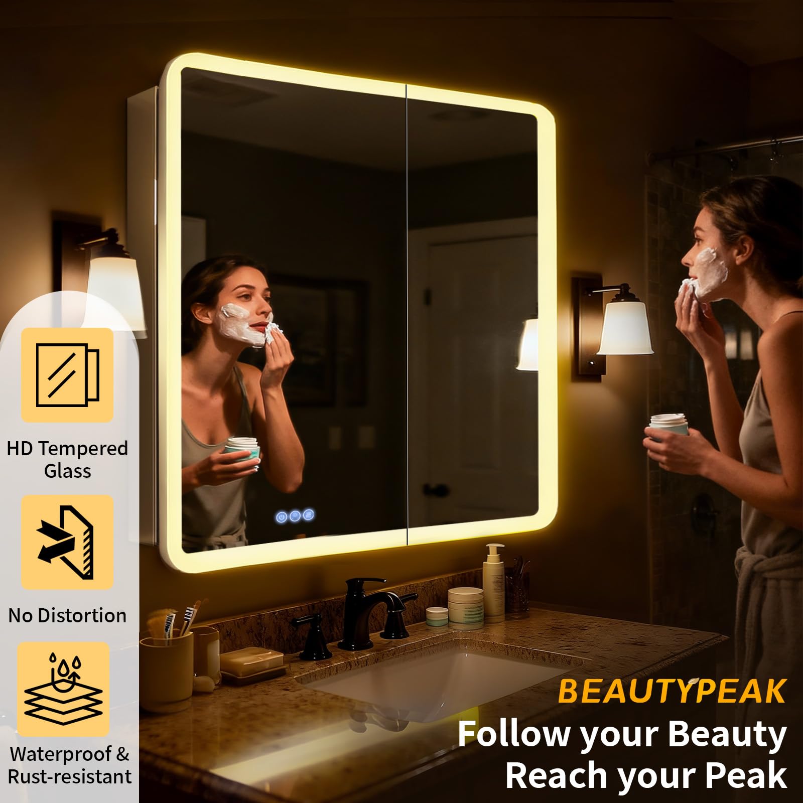 36x32 LED Bathroom Medicine Cabinet with Mirror