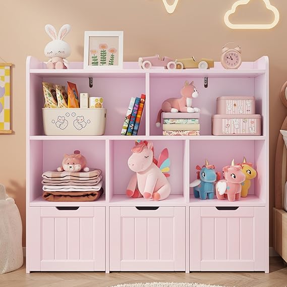 Toy Storage Cabinet with 3 Drawers and 6 Shelves