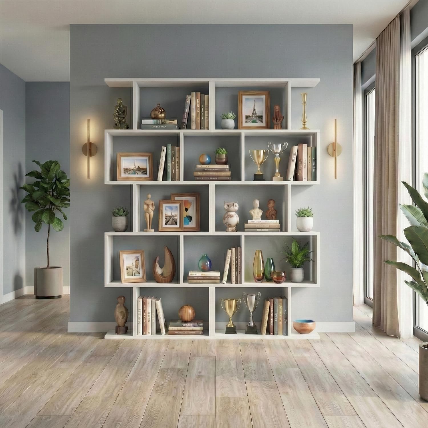 5-Tier S-Shaped Bookcase Set of 2 White