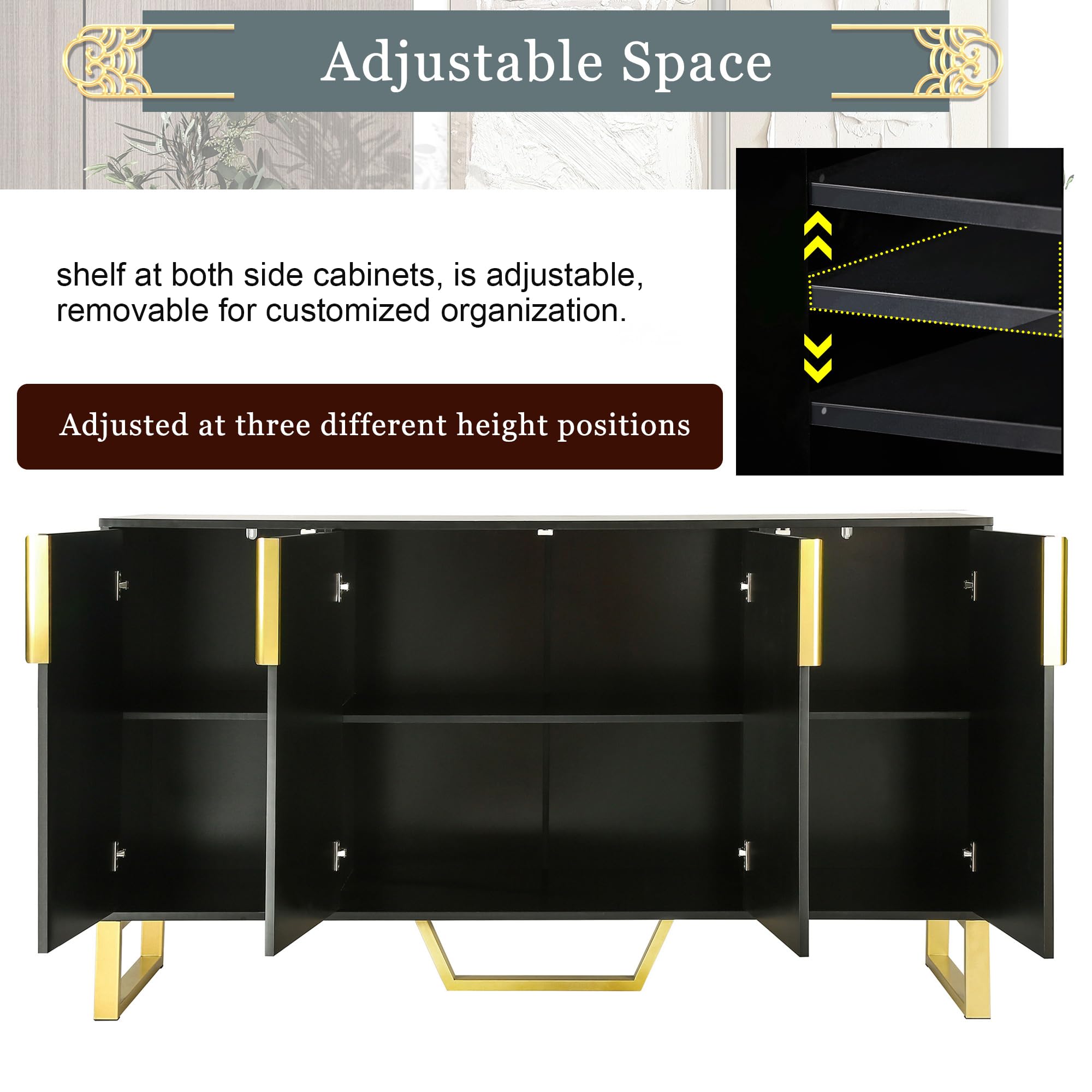 60-Inch Sideboard Cabinet with Faux Marble Top