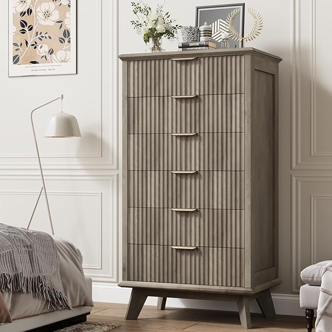 Fluted 6 Drawer Dresser with Metal Handle