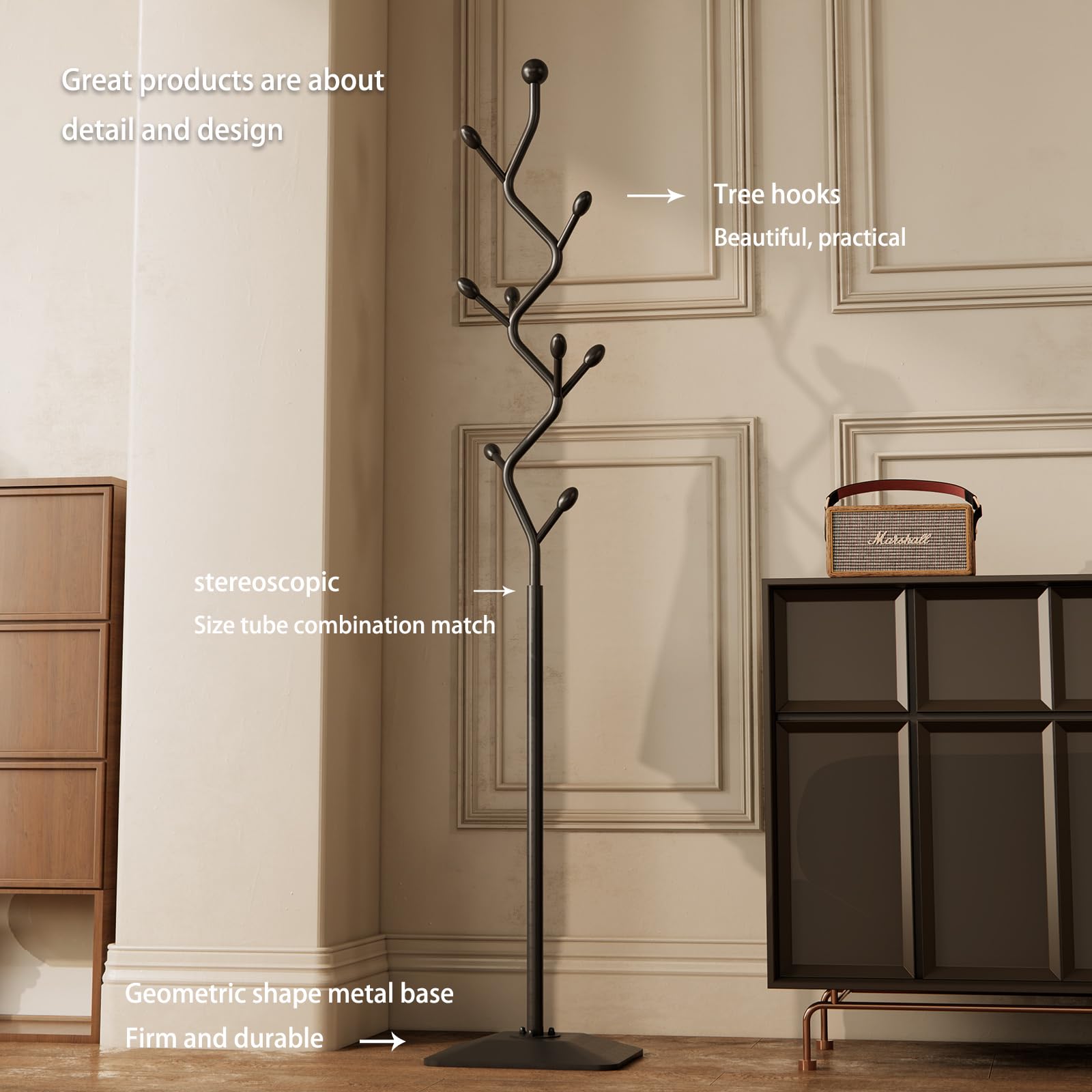 Tree-Shaped Metal Coat Rack Stand with 8 Hooks