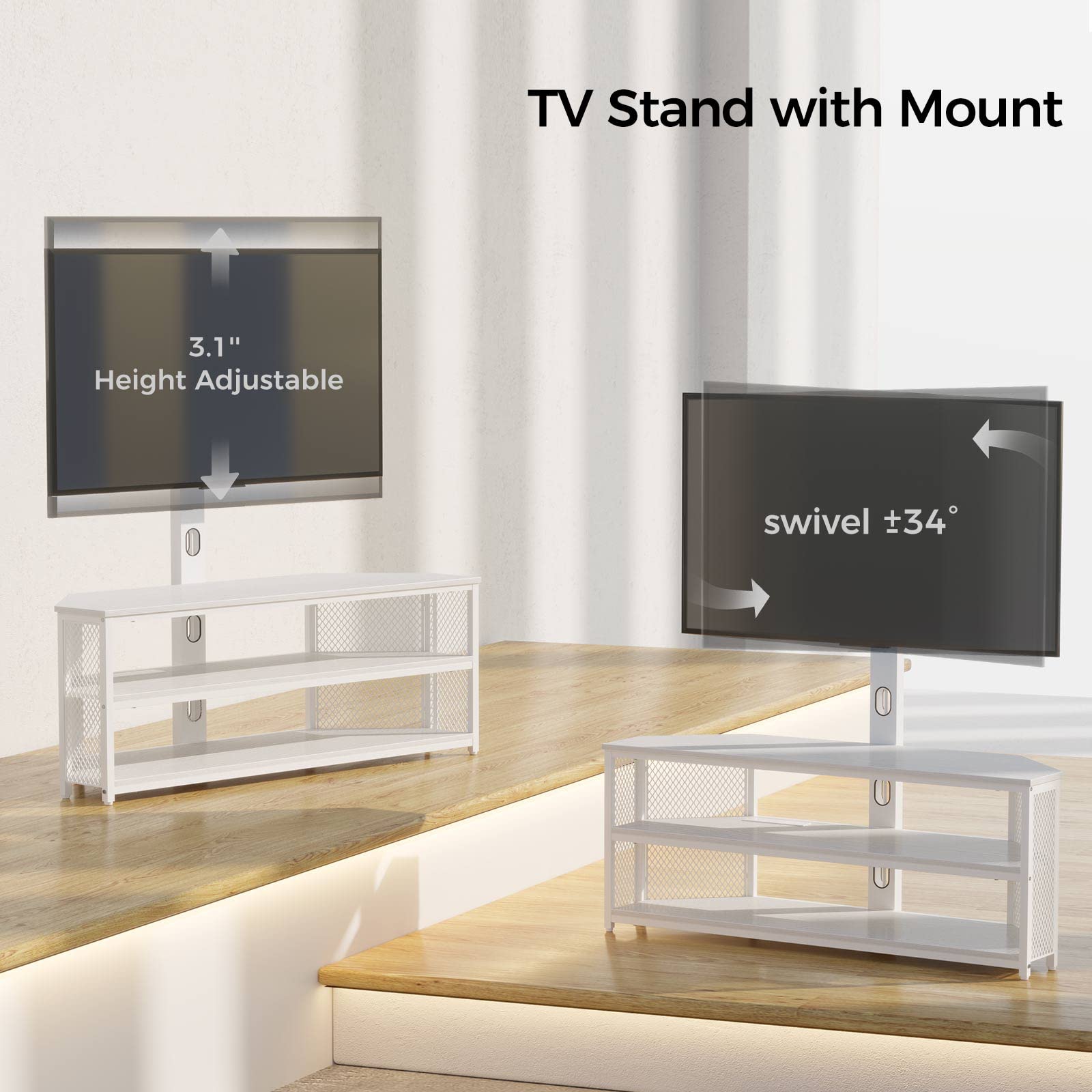 Corner TV Stand with Swivel Mount and LED Lights