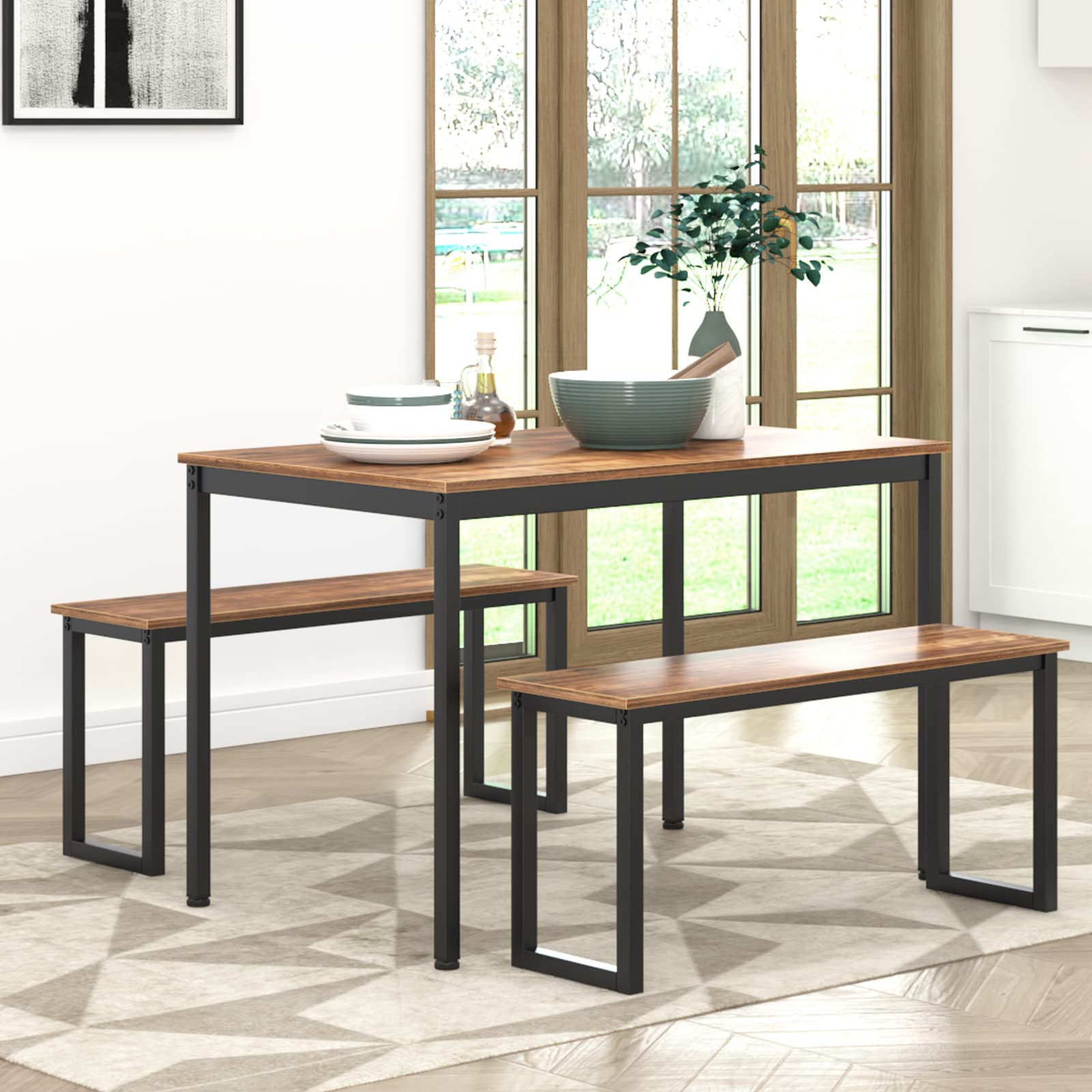 3-Piece Dining Table Set with Benches