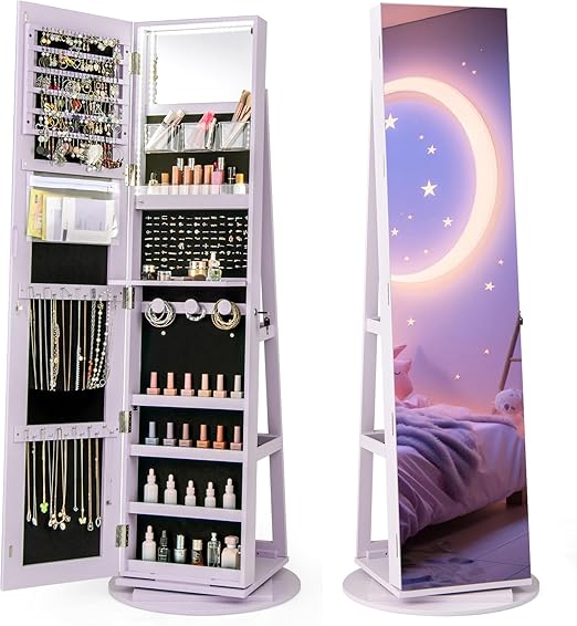 360° Swivel Jewelry Armoire with Full Length Mirror