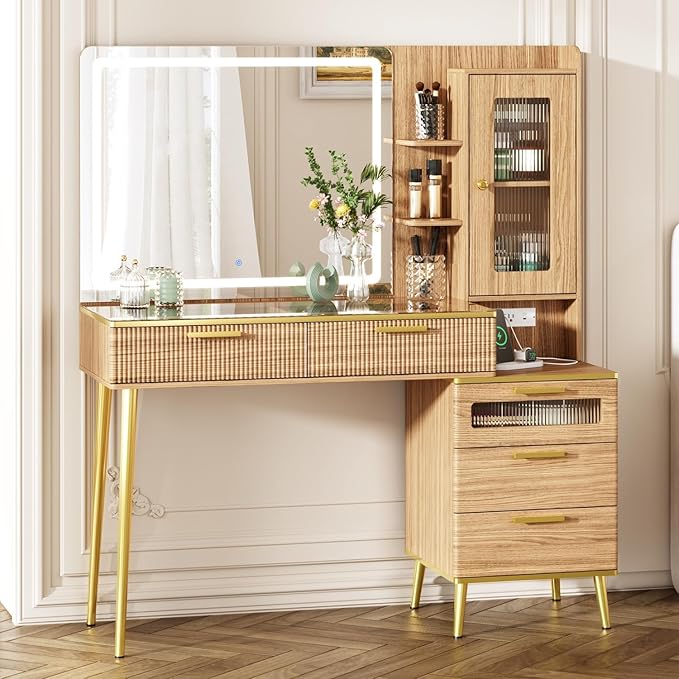 47.24" Modern Vanity Desk with Mirror and Lights