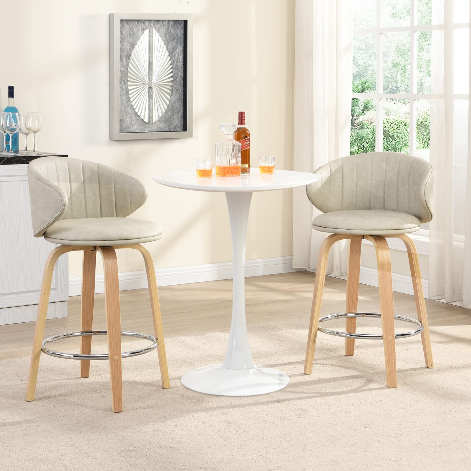 Modern Swivel Bar Stools Set of 2 with Back