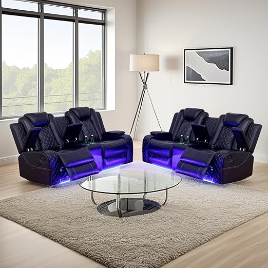 Power Recliner Sofa Set with LED Lights and Storage Console
