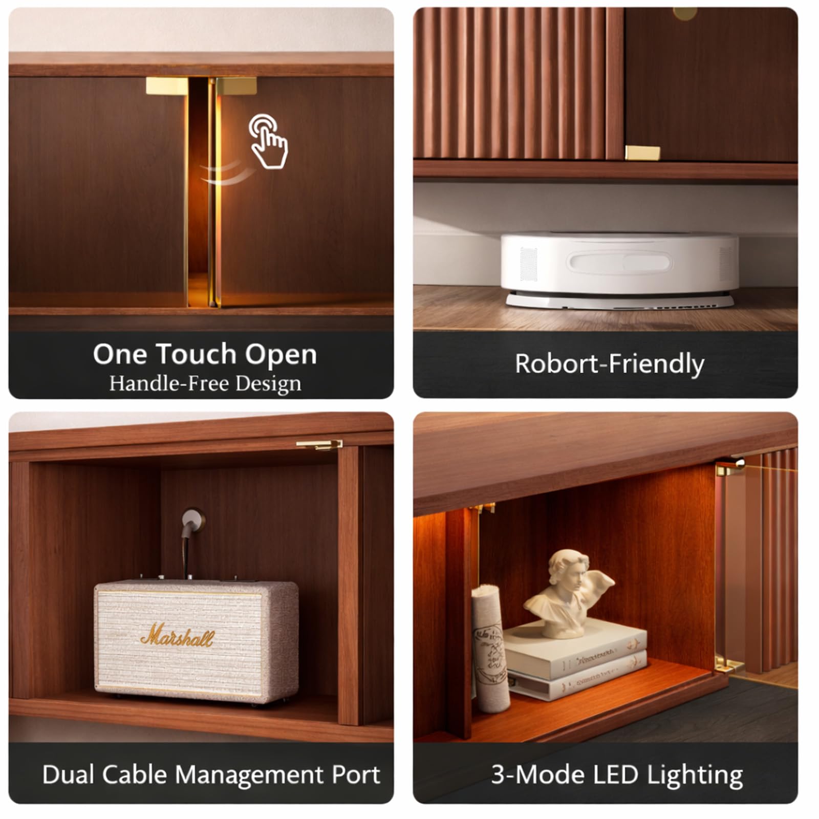 70" Mid Century Modern TV Stand with LED Lighting