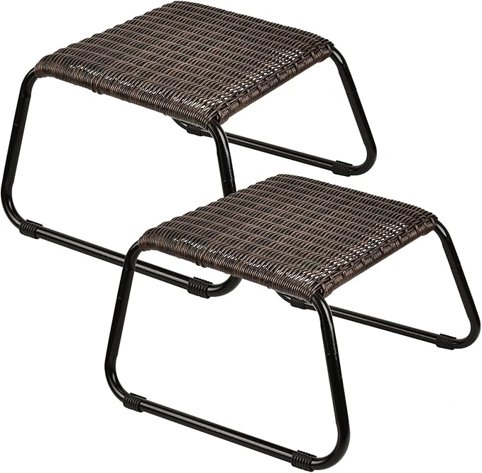 Wicker Outdoor Footstool Ottoman 2-Pack