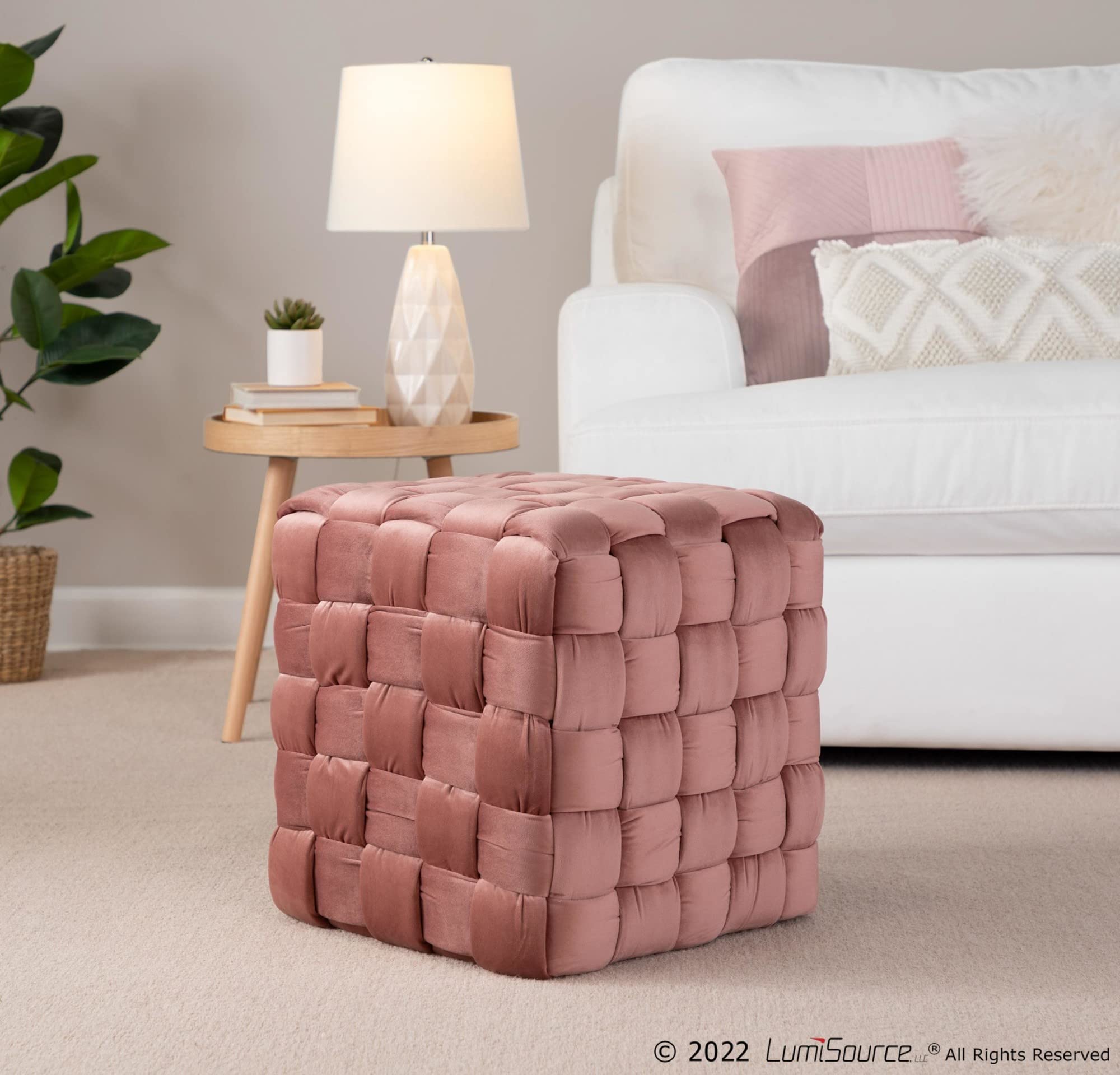 Braided Square Velvet Ottoman 16.5"