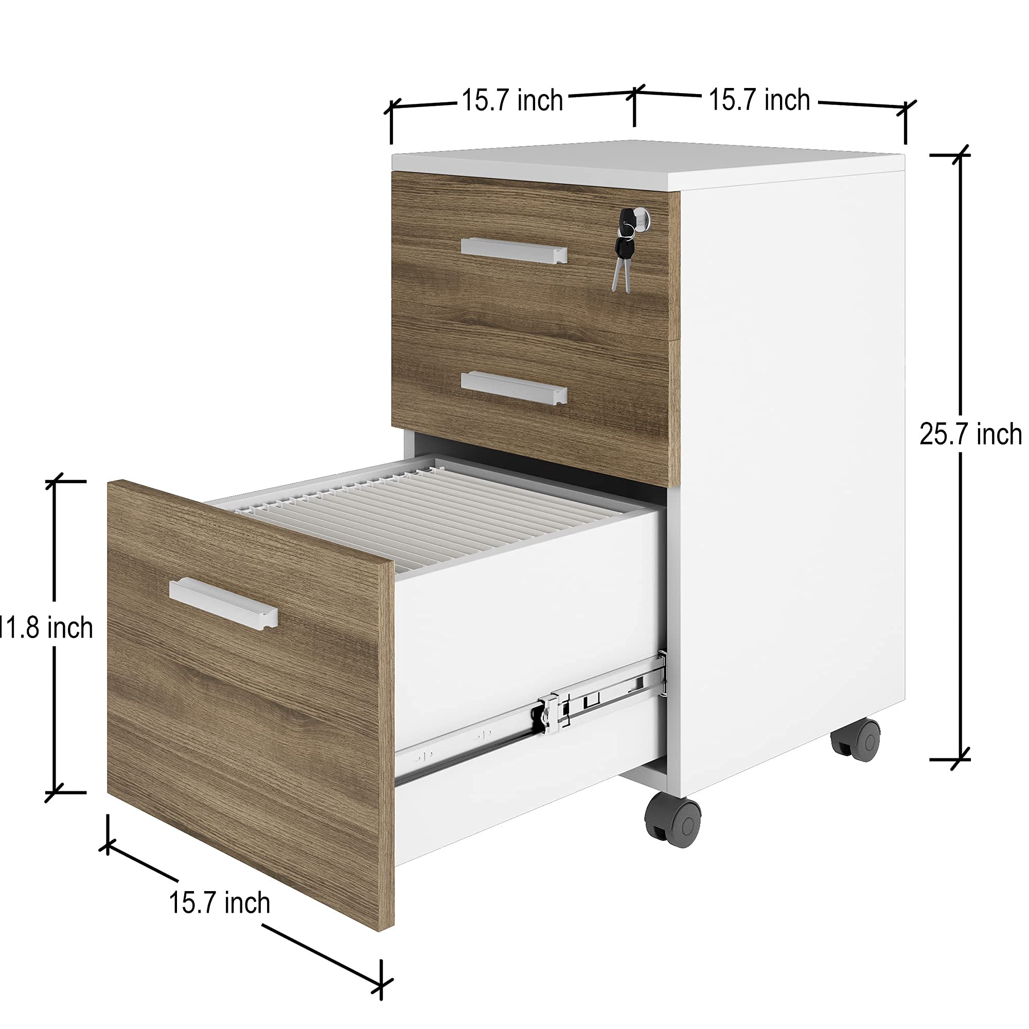 3-Drawer Rolling File Cabinet with Lock