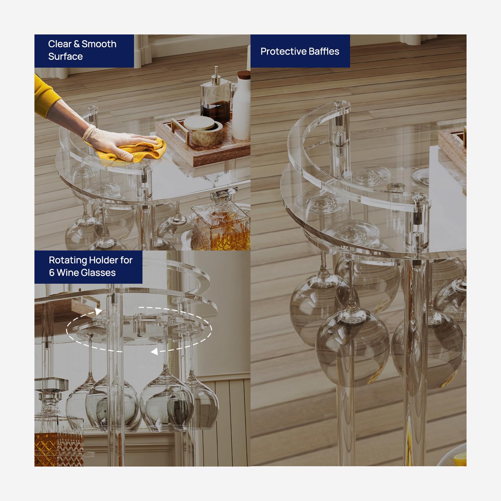 Acrylic Bar Cart with 4 Lockable Wheels