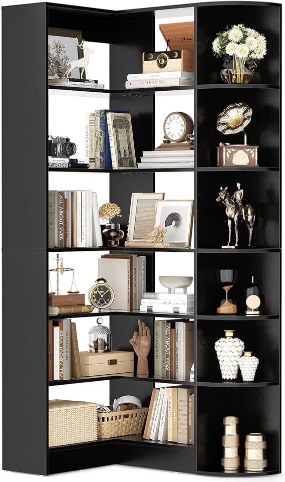 7-Tier Corner Bookshelf with Baffle