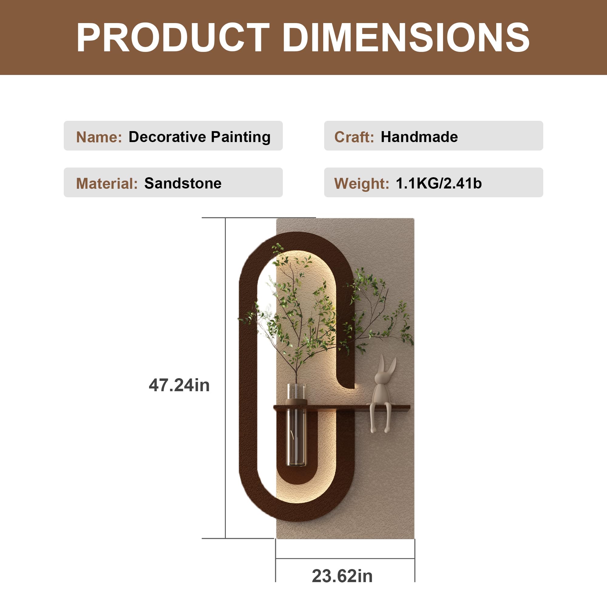 3D LED Wall Decor Sculpture with Artificial Plants and Glass Vase