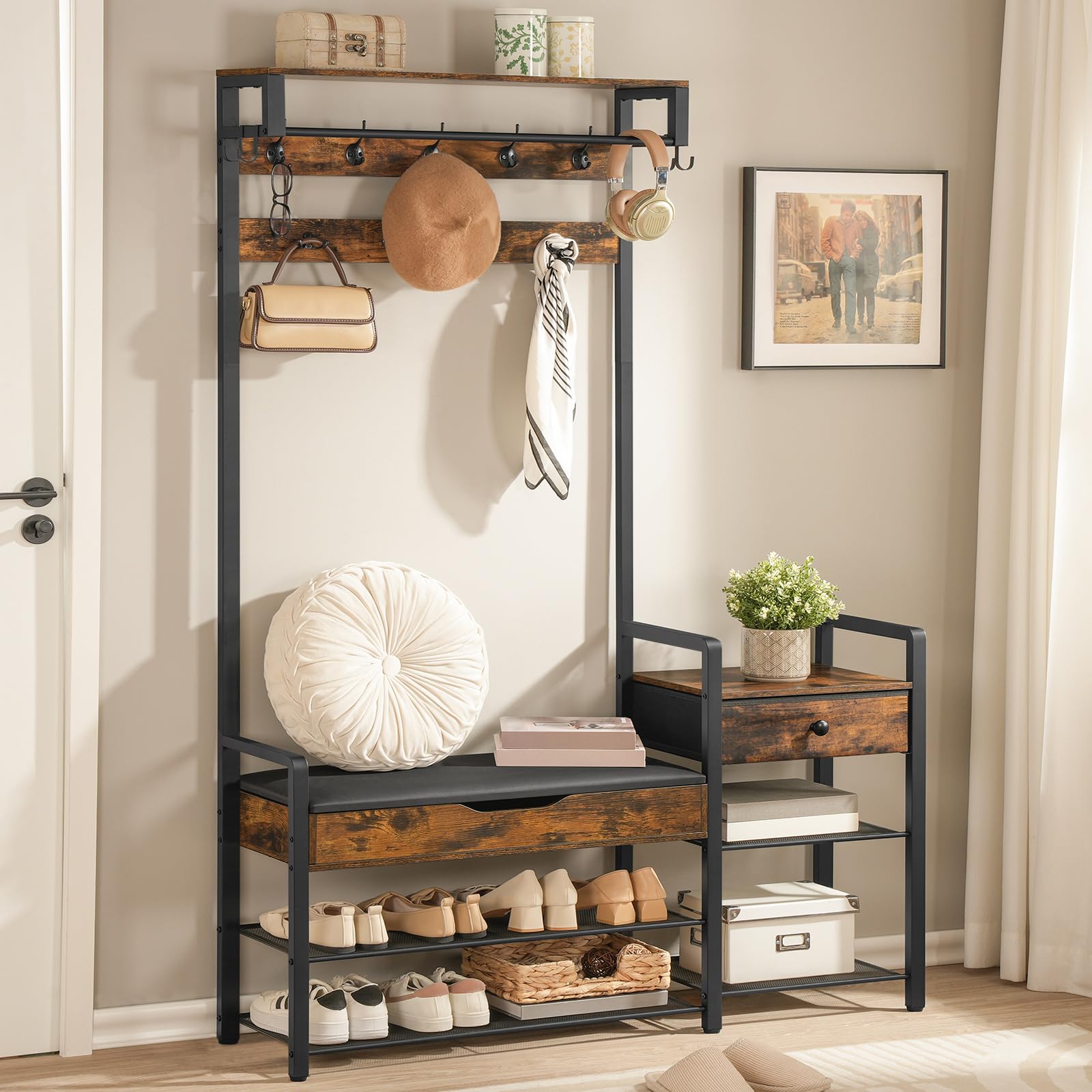 Hall Tree with Bench and Coat Rack