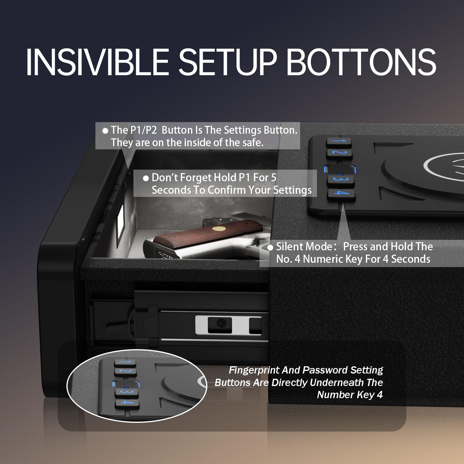 Biometric Smart Gun Safe with Wireless Charging and Digital Clock